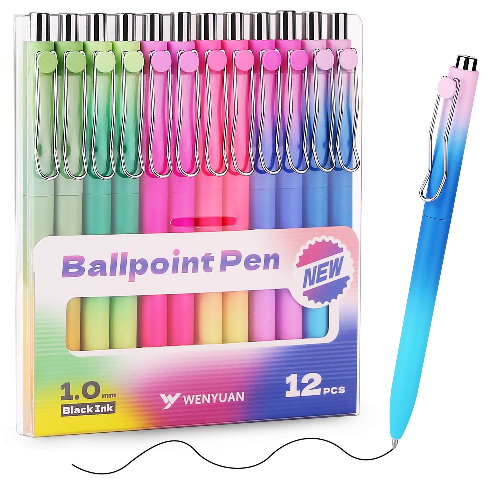 Wy Wenyuan Cute Pens, Pastel Ballpoint Pens Bulk, Fine Point Smooth Writing , Colorful Best Gift Pens, Black Ink 1.0 Mm Journali