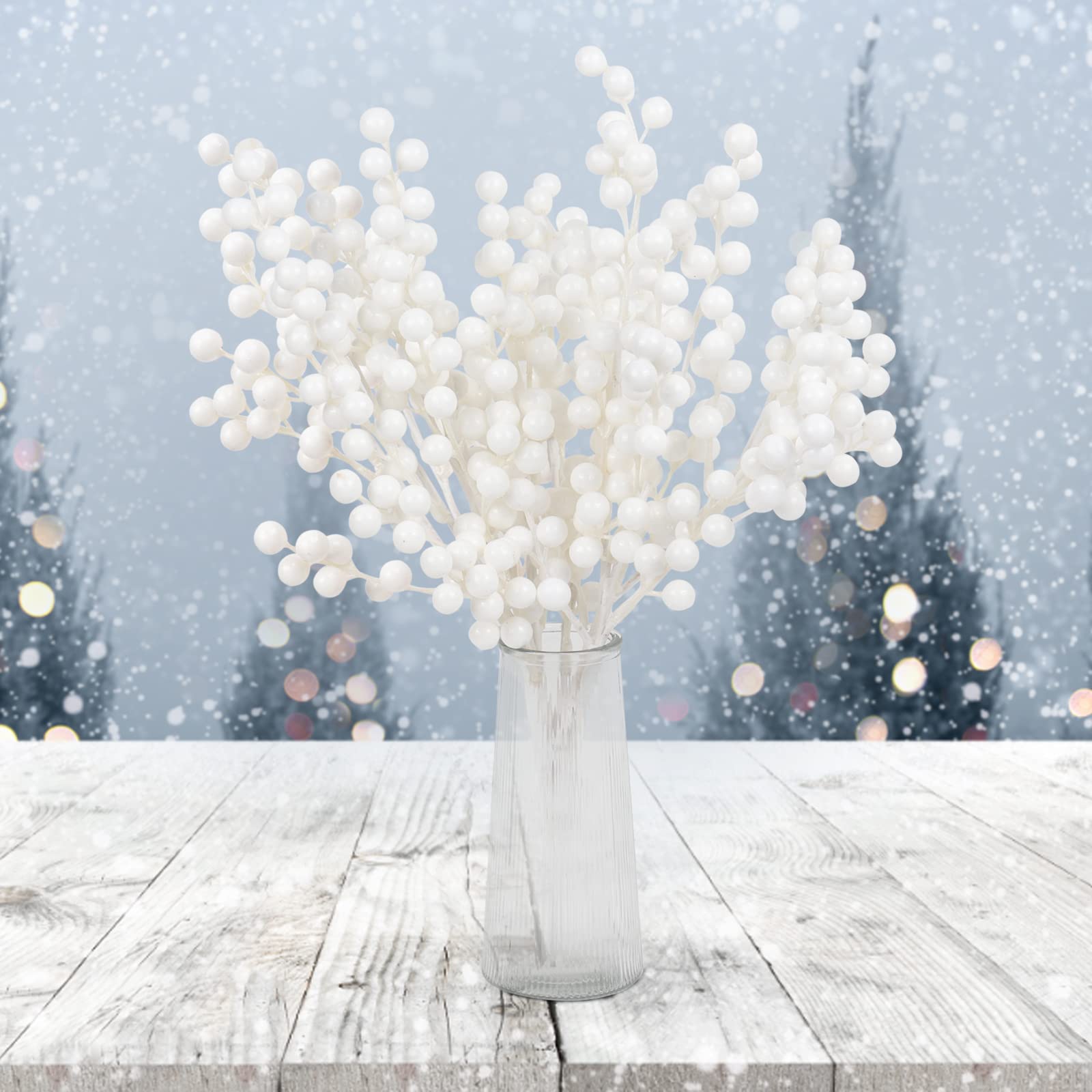 RECUTMS 15.7 Inches Christmas Berry Picks 5Pcs Christmas White Berries for Crafts Artificial Holly Berries Branches for Chritmas
