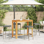 vidaXL 5-Piece Patio Bar Set - Gray Poly Rattan and Solid Acacia Wood, Contemporary Outdoor Furniture with Cushions, Grey, 3295284