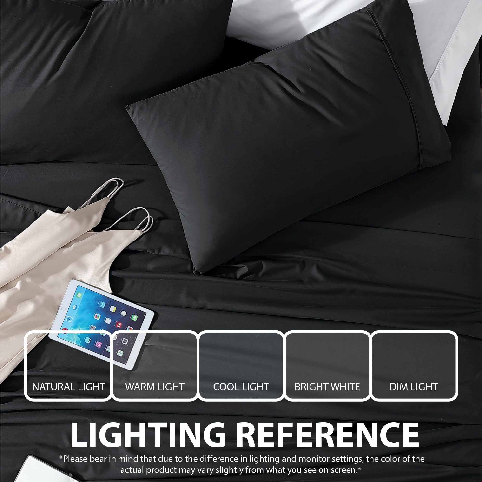 Cathay Home Essentials Ultra Soft Hypoallergenic Wrinkle Resistant Double Brushed Microfiber Bedding Sheet Set, Black, Queen