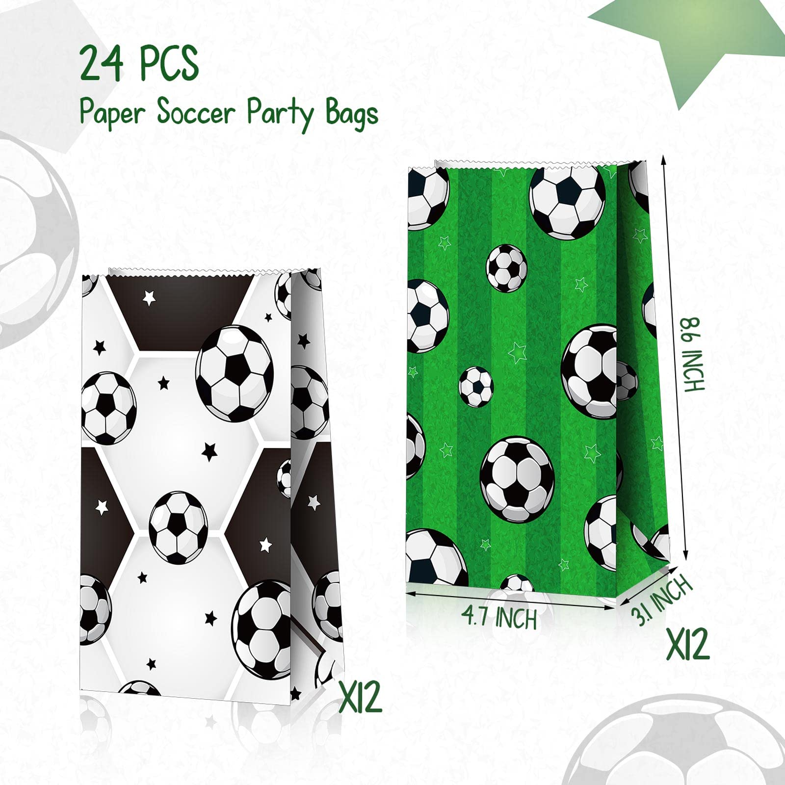 Chrisfall 24 Pcs Soccer Party Favor Bag Paper Soccer Goodie Bag Soccer Treat Candy Bag Football Snack Bag Soccer Paper Print Gif