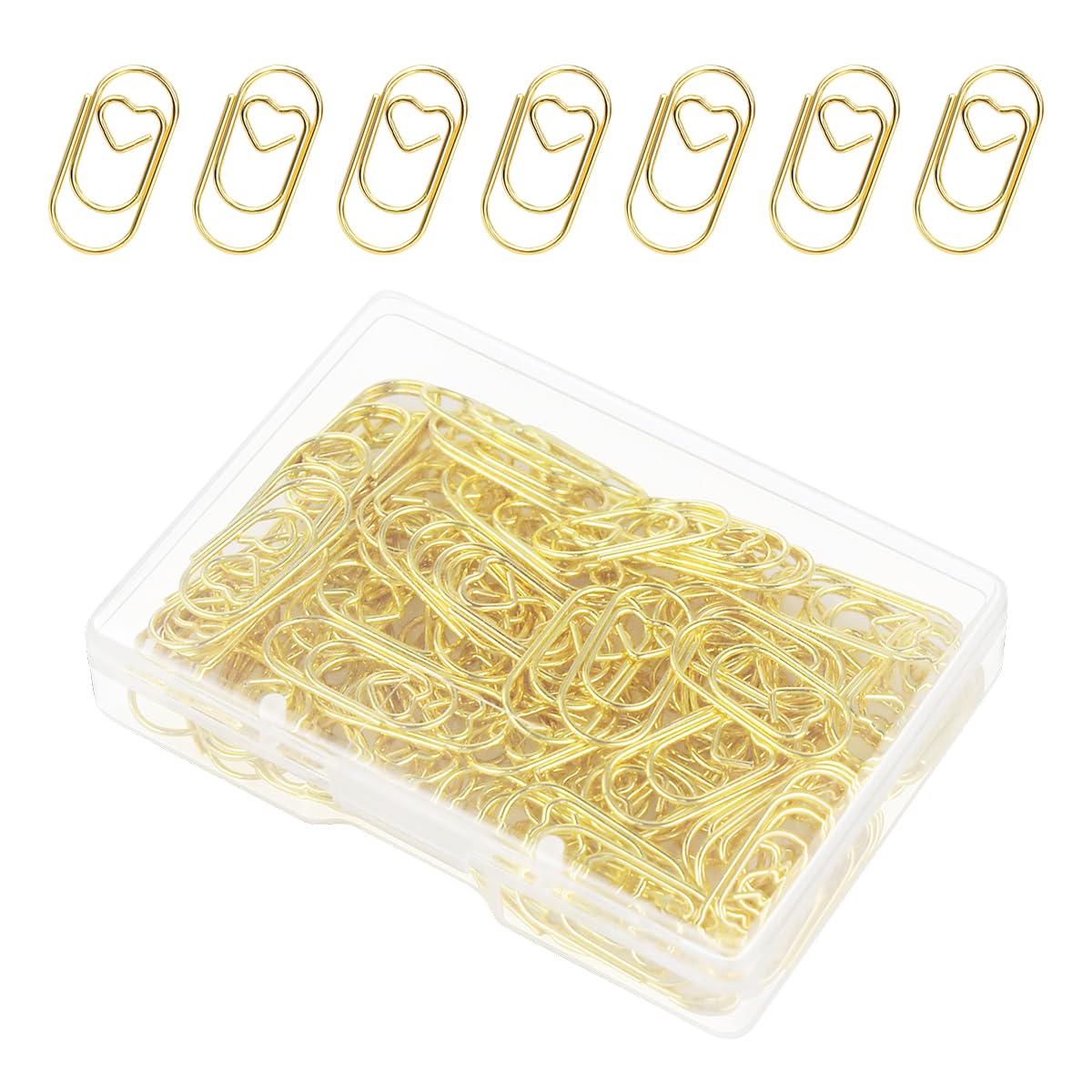 100 Pcs Love Heart Shaped Paper Clips, 0.78Inch Cute Mini Paperclips For Office School Home Desk Organizers (Gold)