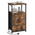 Fixwal Night Stand with 3 Fabric Drawers, Tall Nightstand for Bedroom, Bedside Table with Charging Station End Table with Storag