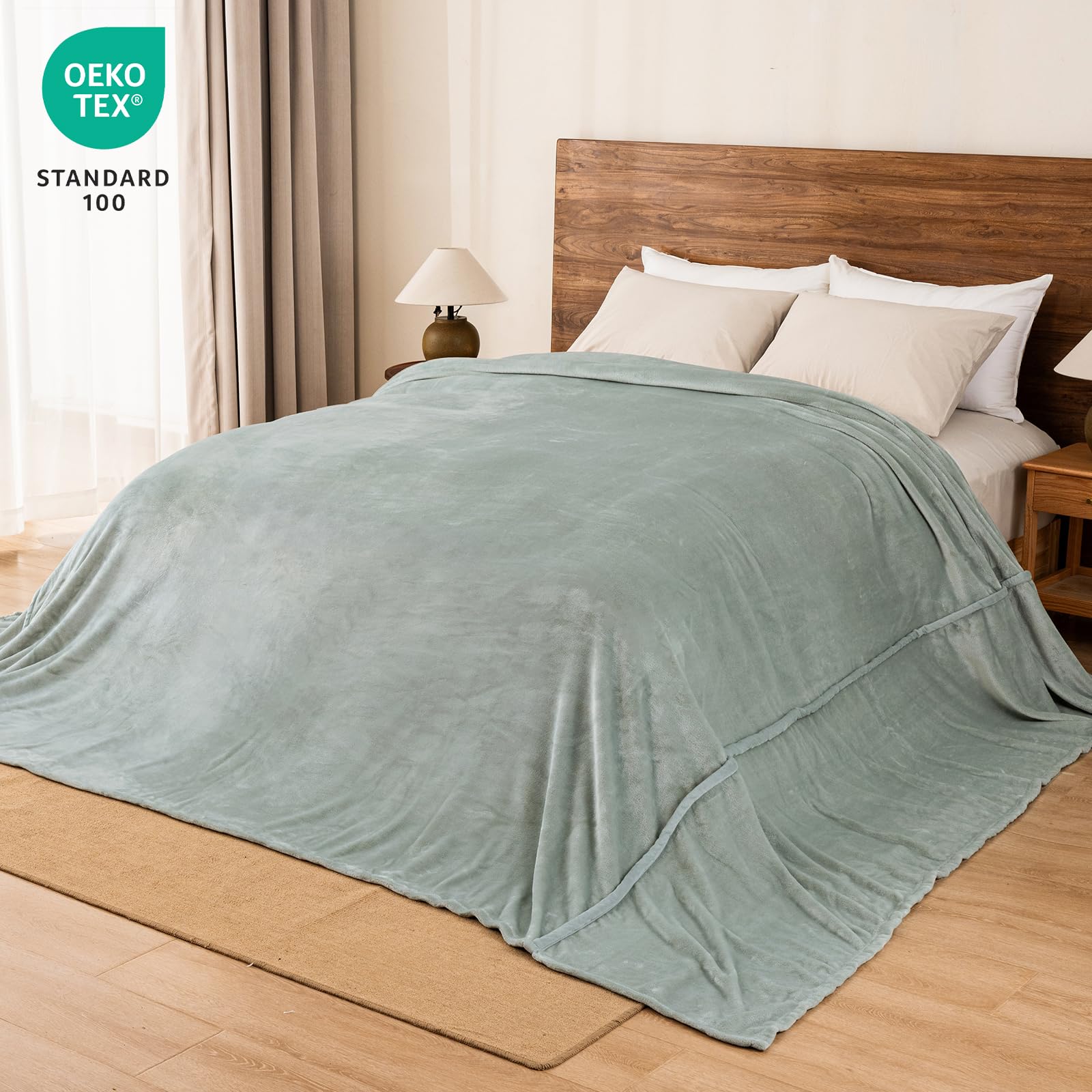 Phf Oversized King Fleece Blanket 120'X120', No Shed No Pilling Big Soft Blanket, Extra Large 10'X 10' Lightweight For Bed, Sofa Travel And Camping, Suitable For All Season, Sage Green
