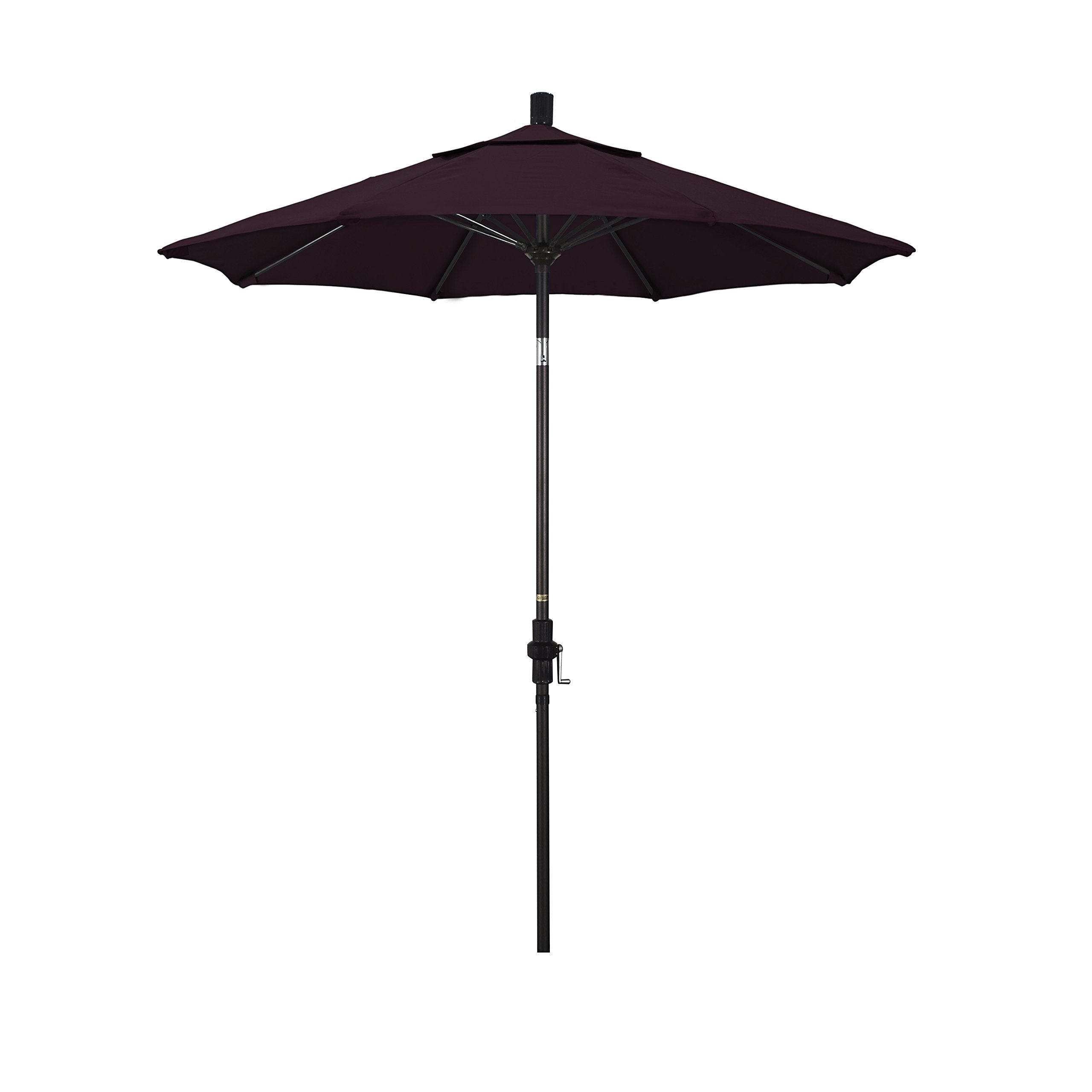 California Umbrella 7.5' Round Aluminum Pole Fiberglass Rib Market Umbrella, Crank Lift, Collar Tilt, Bronze Pole, Purple