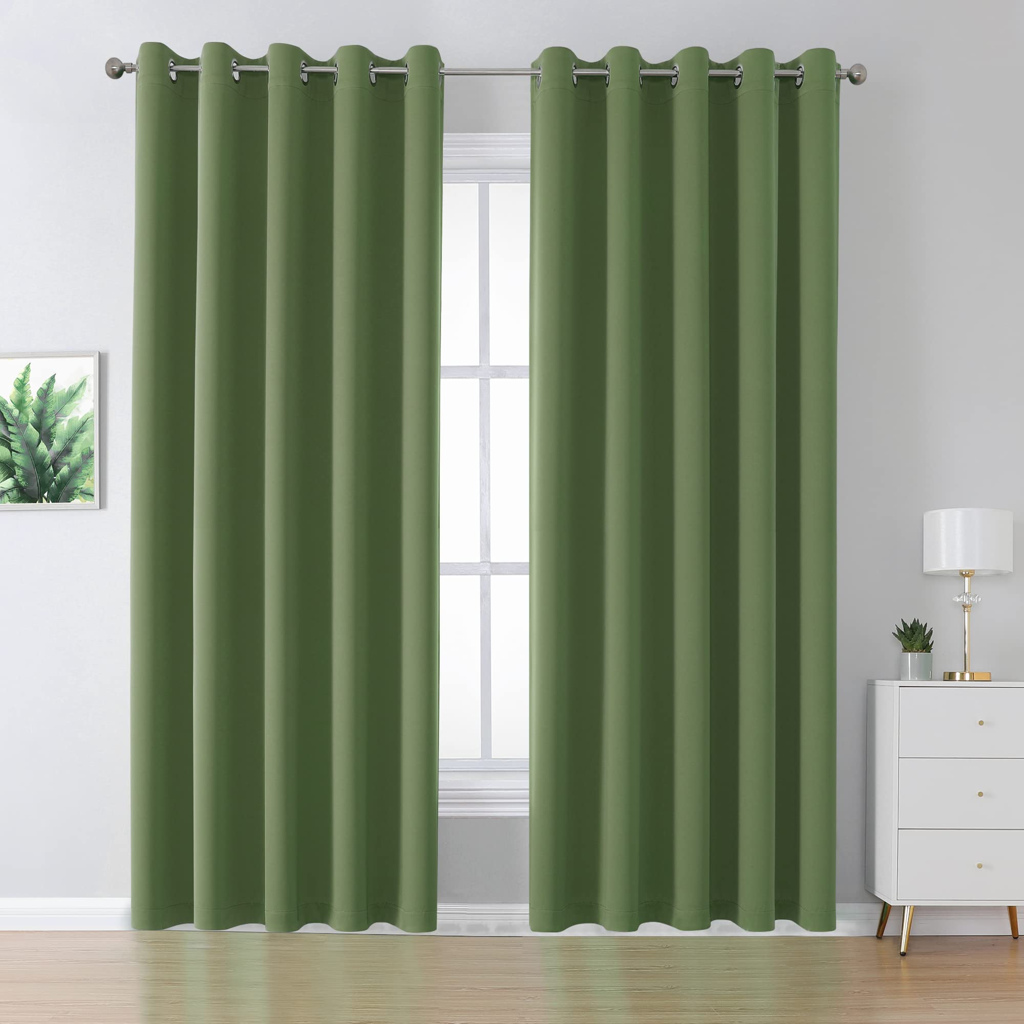 Dualife Grommet Curtains Sage Green 96 Inch Length 2 Panels Set Light Blocking Curtains For Bedroom Thermal Insulated Room Darke