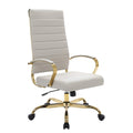 LeisureMod Benmar High-Back Tan Leather Office Desk Chair Ergonomic Executive Chair with Adjustable Swivel, Gold Frame with Cush
