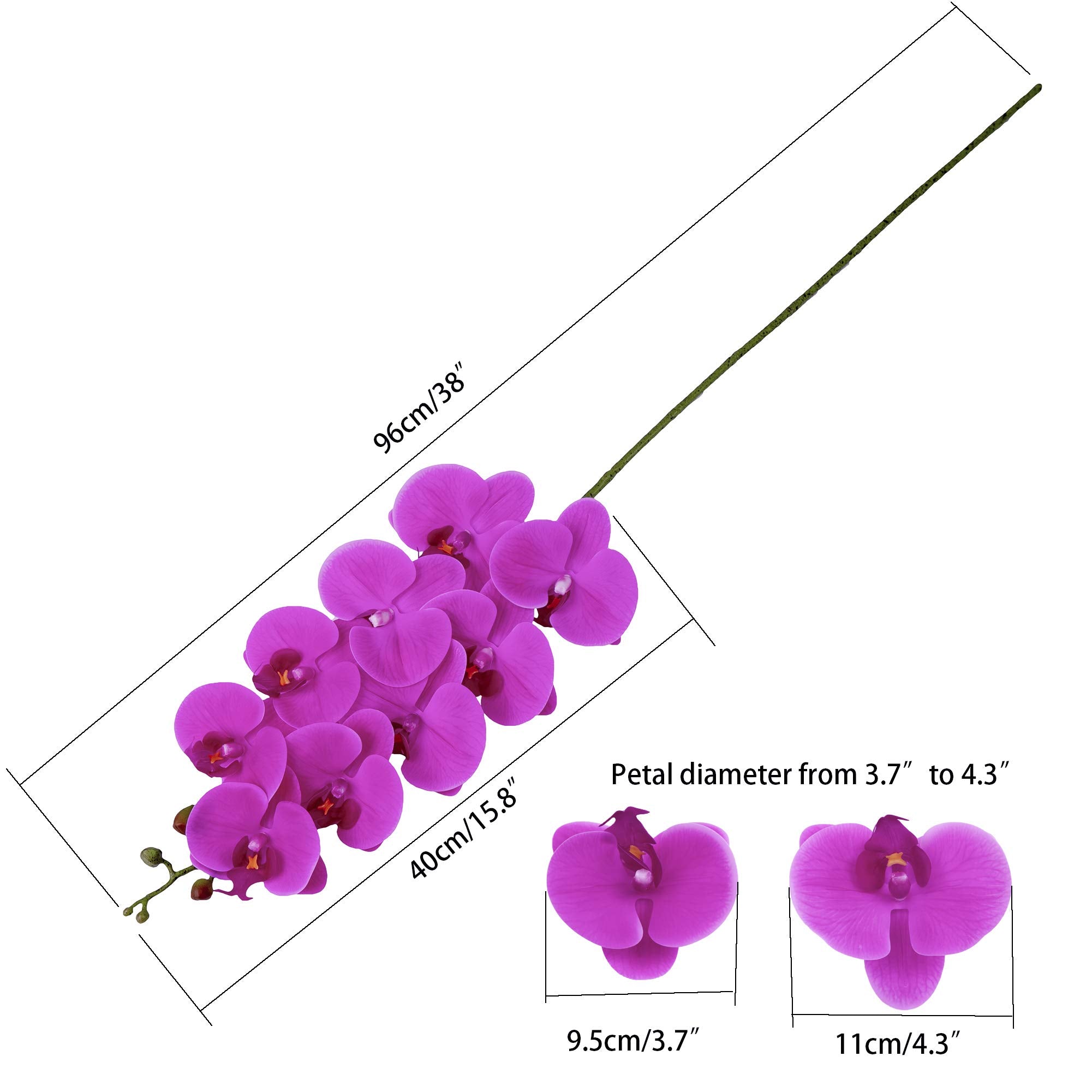 Fnize Artificial Orchid Stems Real Touch Latex Phalaenopsis Branches Faux Cymbidium Flowers 9 Large Petals 38 Inches 2Pcs (Rose