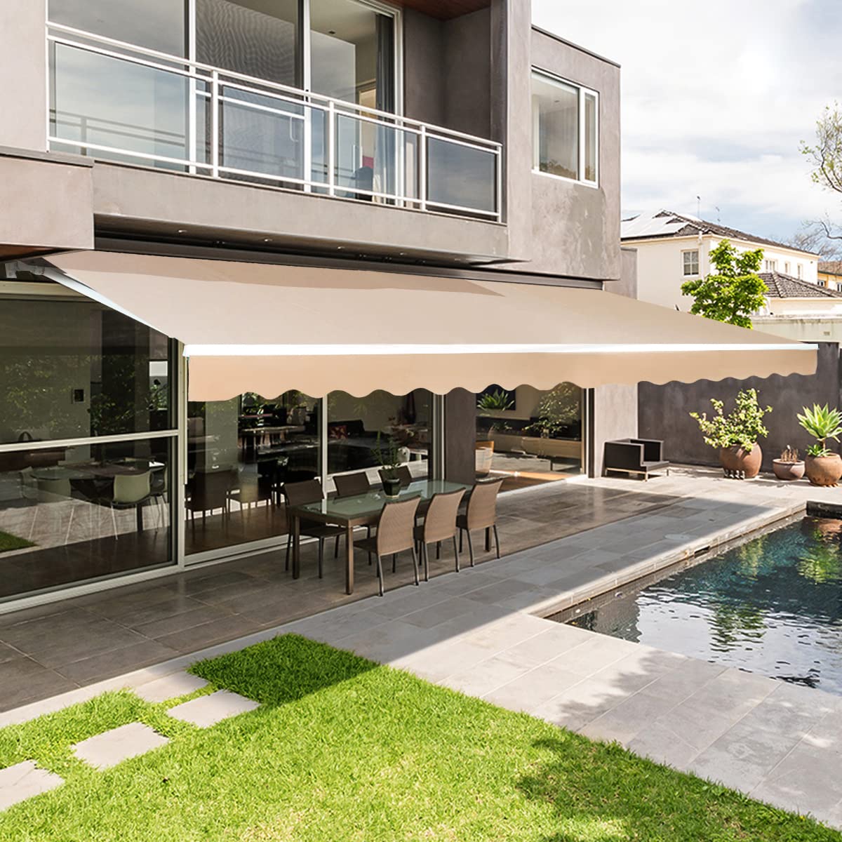 Aecojoy 10 '  8 ' Patio Awning Retractable Sun Shade Awning Cover Outdoor Patio Canopy Sunsetter Deck Awnings With Manual Crank