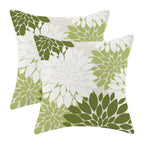 CXMEIFLY Sage Green White Summer Outdoor Pillow Covers 18x18 Inch Set of 2 Olive Green Dahlia Floral Decor Throw Pillows Modern 