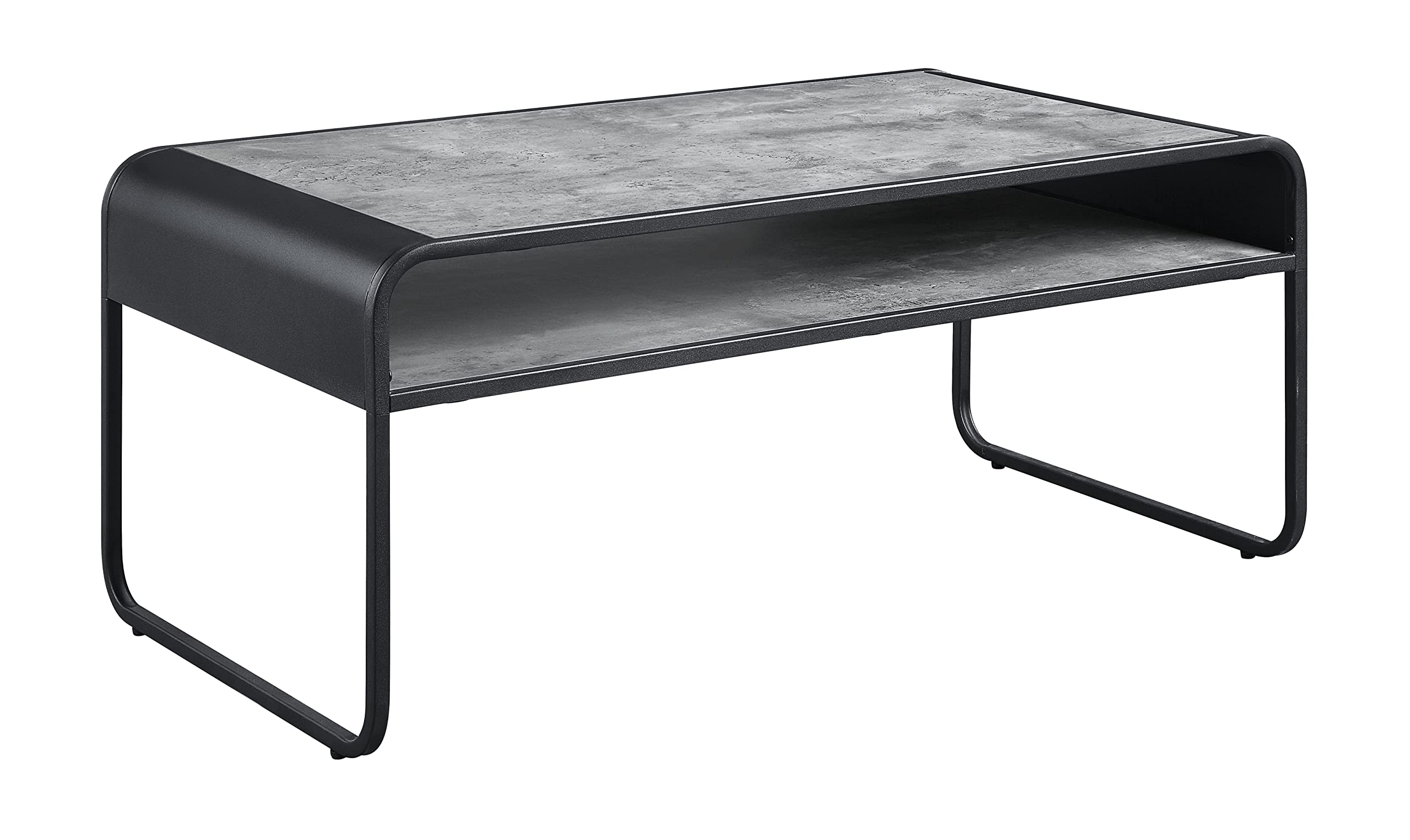 Acme Furniture Rectangular Coffee Table with Open Shelf, Concrete Gray and Black