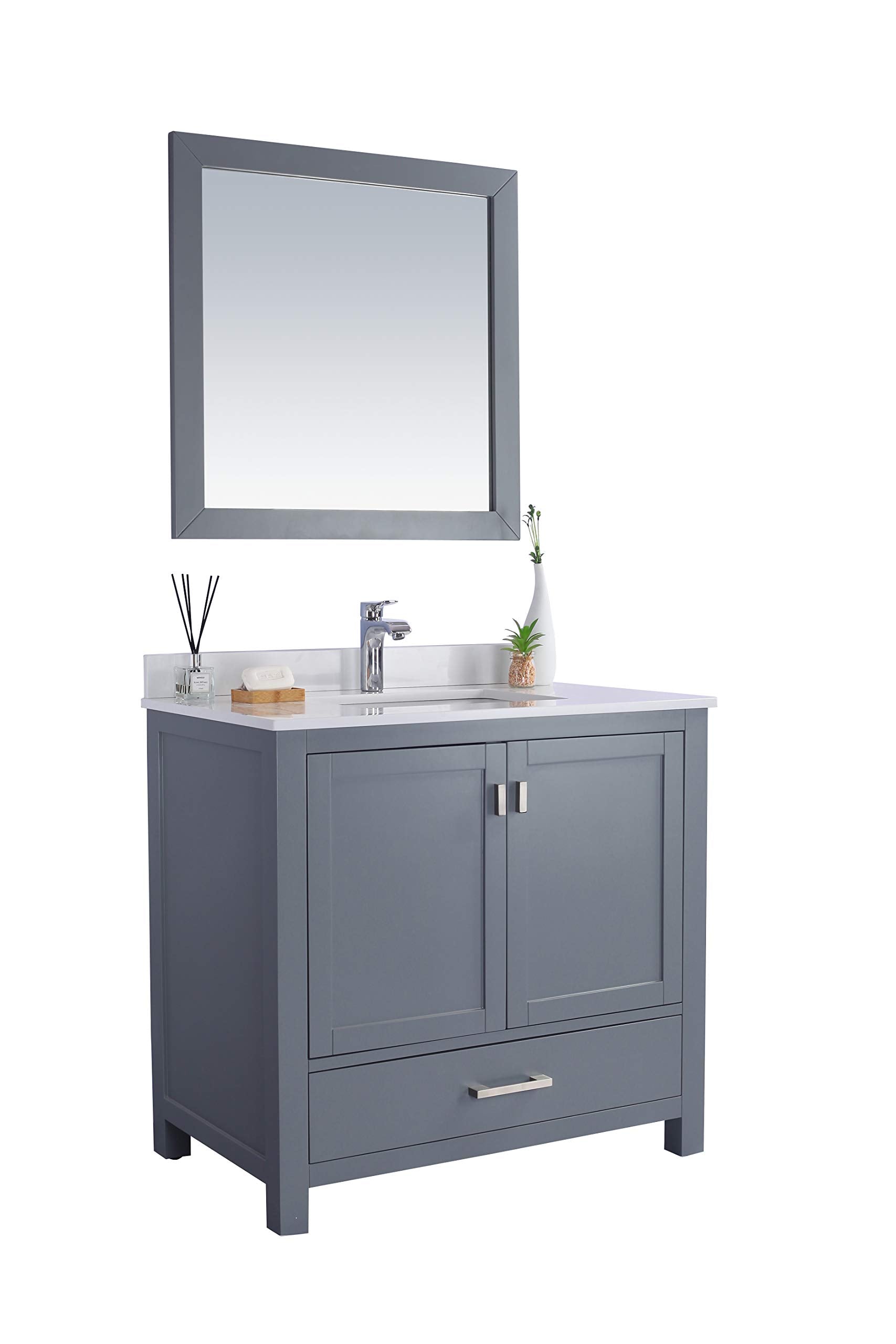 Laviva Wilson 36 - Grey Cabinet White Quartz Countertop