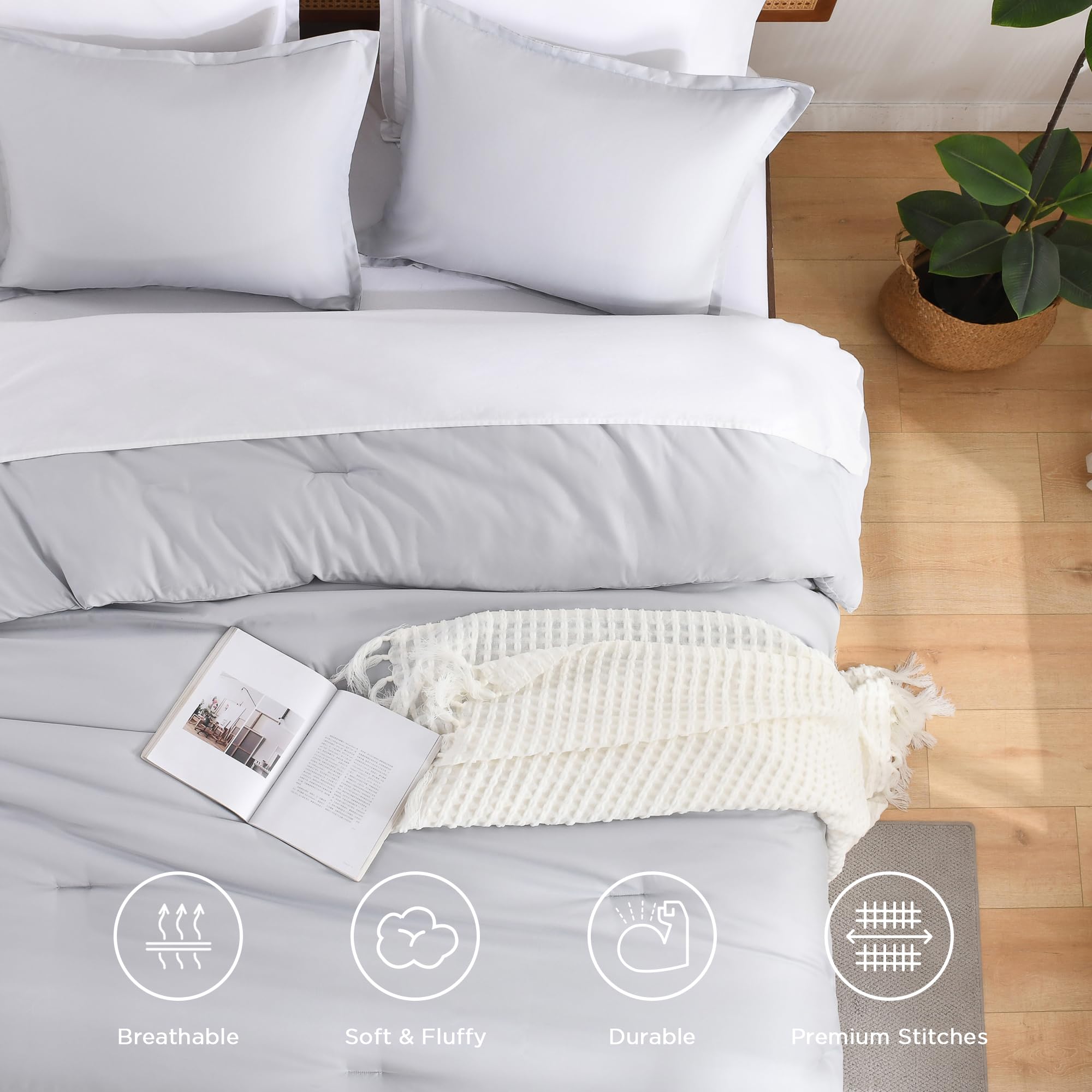 Andency Silver Grey California King Comforter Set, 3 Pieces Cal King Boho Solid Bedding Set, Oversized Fluffy Soft Microfiber Bed Set