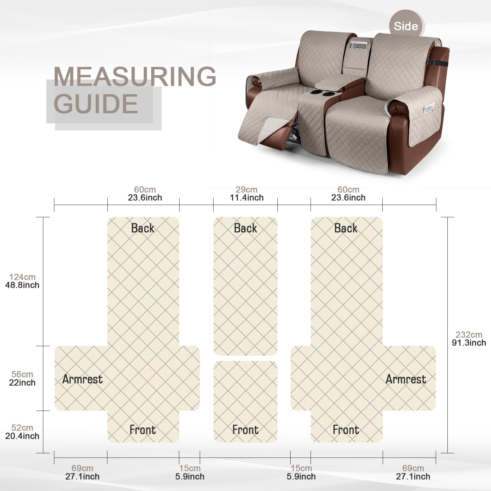 Kincam 100% Waterproof Recliner Loveseat Cover, Non-Slip Reclining Couch Covers For 2 Seat, Recliner Sofa Cover Furniture Protec