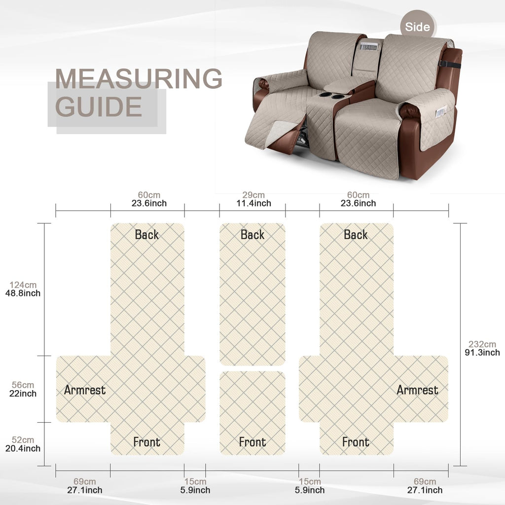 Kincam 100% Waterproof Recliner Loveseat Cover, Non-Slip Reclining Couch Covers For 2 Seat, Recliner Sofa Cover Furniture Protec