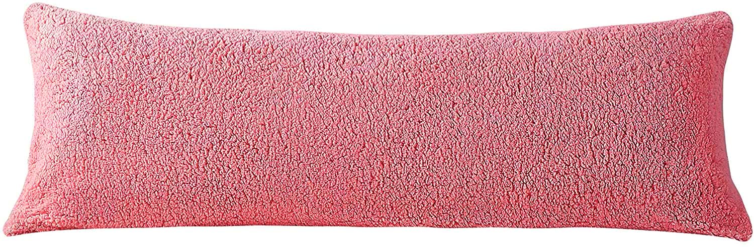 Reafort Ultra Soft Sherpa Body Pillow Cover/Case With Zipper Closure 21'X54' (21'X54' Body Pillow Cover, Pink)