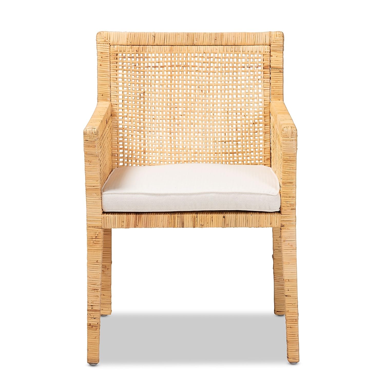 Baxton Studio Karis Modern Rattan Dining Chair, Natural and White (185-11869-HiT)