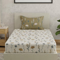 Huesland By Ahmedabad Cotton 144 Tc Bedsheet For Single Bed With 1 Pillow Cover | White, Olive Green & Grey