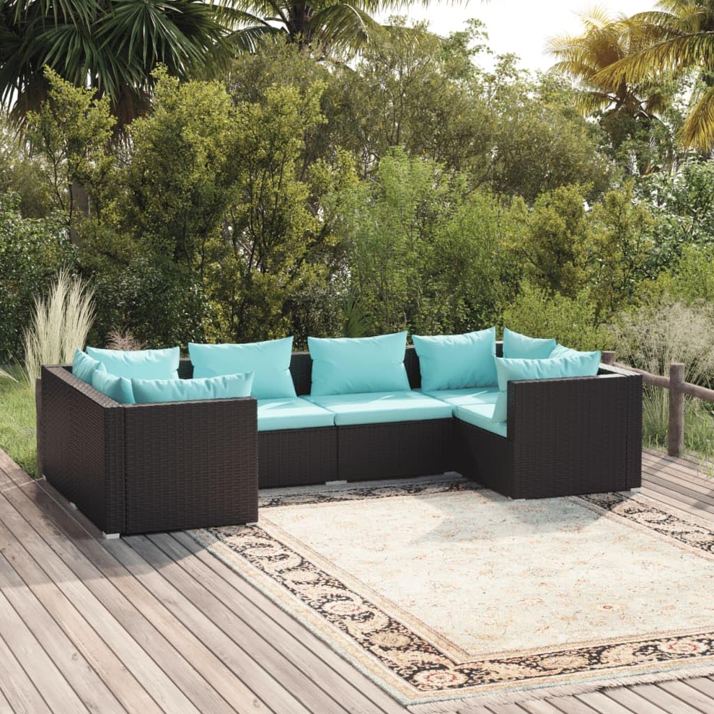 vidaXL Patio Lounge Set 6 Piece with Cushions Garden Outdoor Lawn Yard Terrace Balcony Seat Seating Sofa Furniture Poly Rattan Black