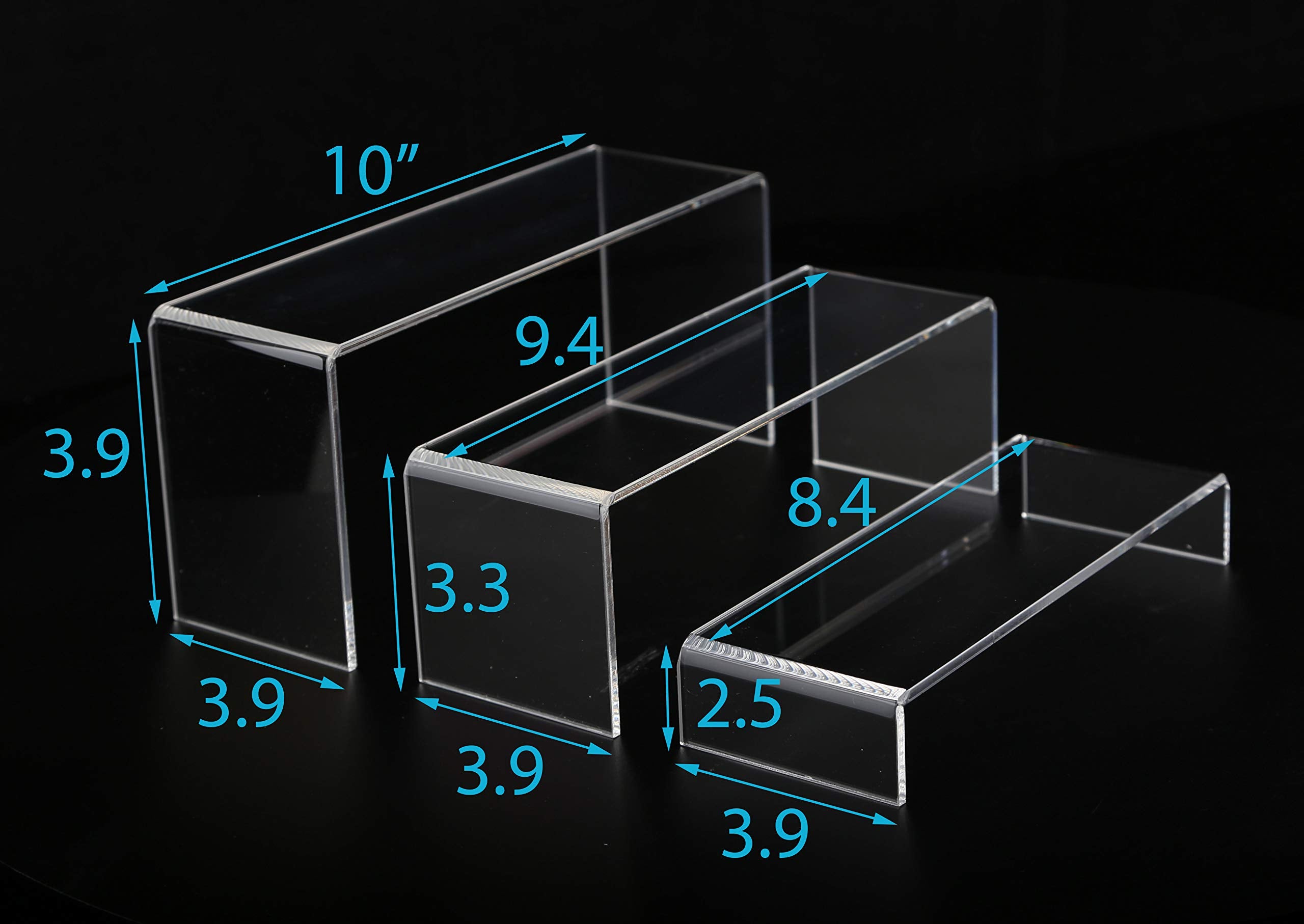 Jusalpha 3 Pc Large Clear Acrylic Riser Set, Acrylic Display Risers Shelf Showcase Fixtures For Jewelry, Display Stand For Amiib