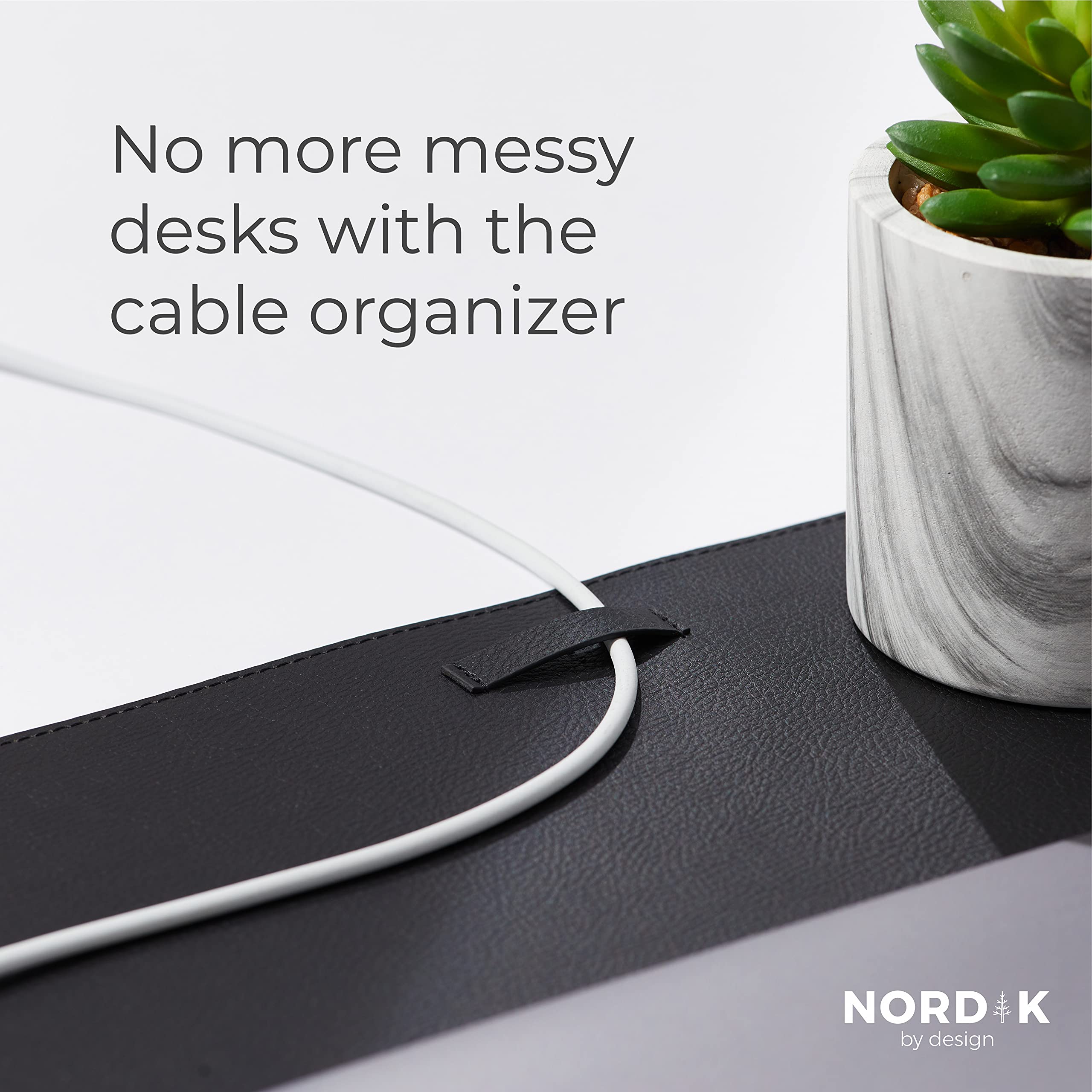 Nordik Leather Desk Mat Cable Organizer - Pebble Black 35 X 17 Inch - Premium Mouse Mat - Felt Vegan Leather Desk Pad Protector