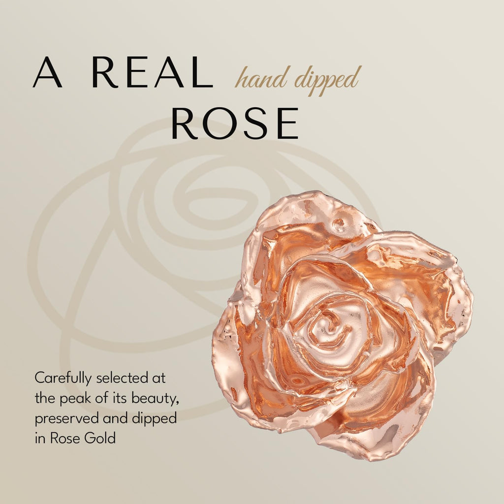 Forever Rose Real Rose Gold Dipped Rose | Unique & Everlasting Hand Dipped Custom Laser Beautiful Forever Flower 11?To 12?+ Elegant Clear Glass Vase | Rose Gold Roses For Romantic Gift