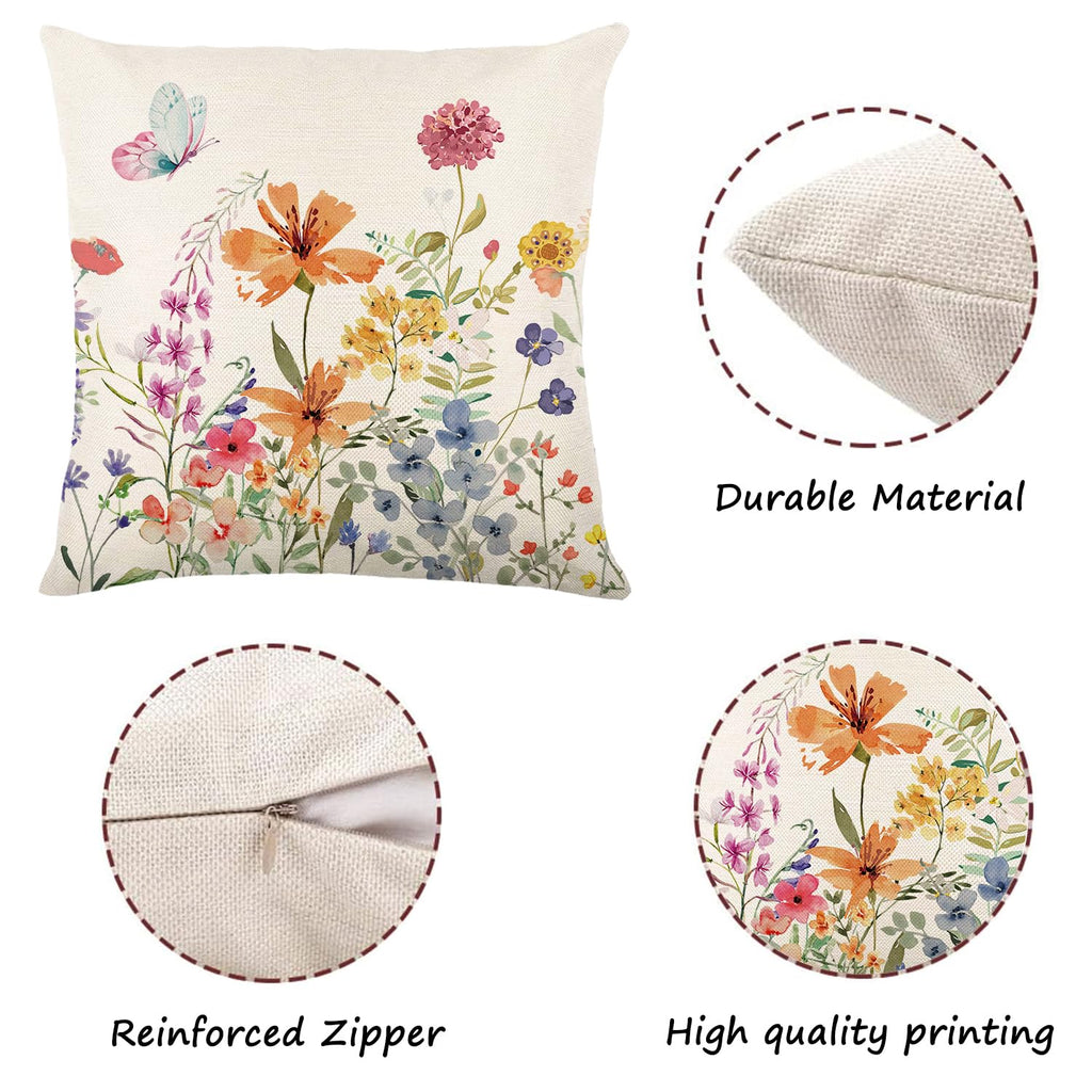Onfaon Spring Decorations For Home - Spring Pillow Covers 18X18, Outdoor Pillow Covers Spring Farmhouse Throw Pillow Cover Garde