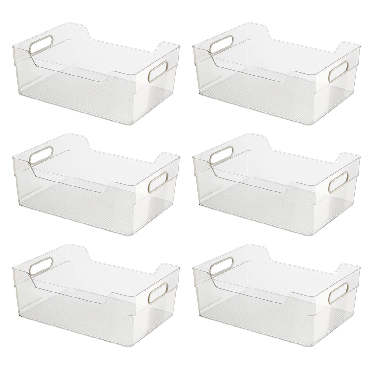 Oggi Cabinet/Drawer High Wall Storage Bin - 12'' x 8.75'' (Set of 6), Clear/Gray, Ideal for Kitchen Organization, Pantry Storage