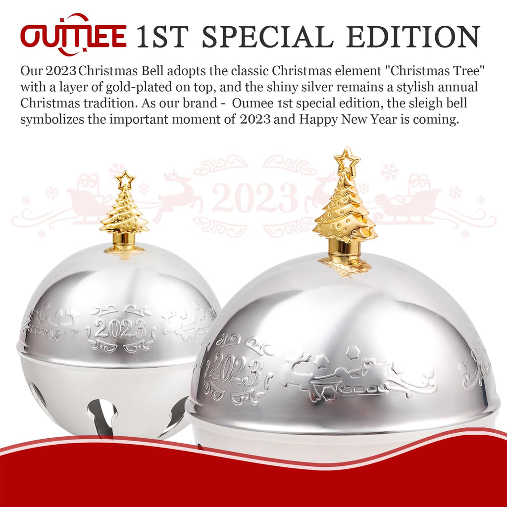 2023 Christmas Bell Ornaments, Sleigh Bell Annual Silver Bell For Christmas Tree Decorations Anniversary Holly Bell Holiday Keep