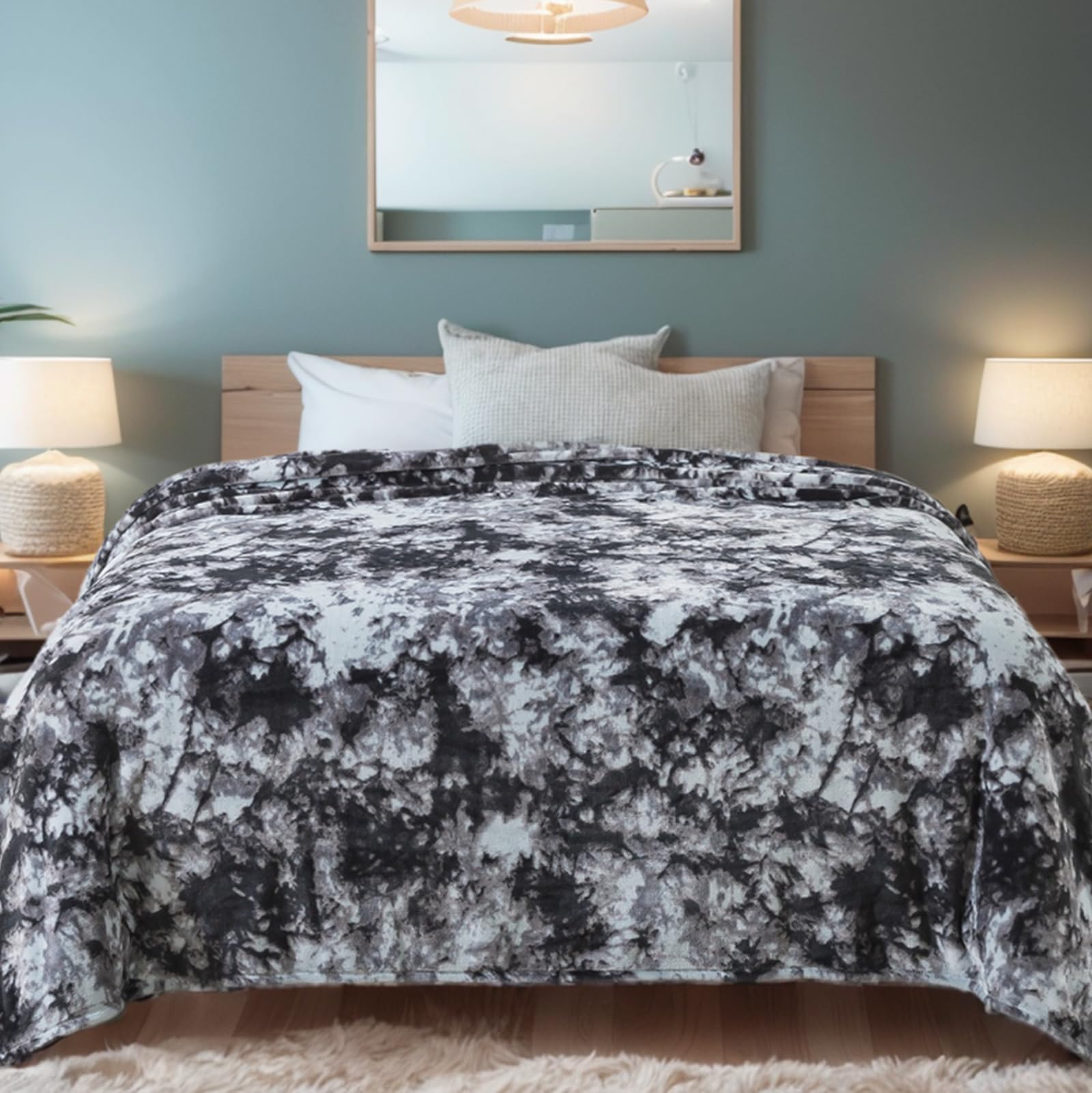 Richave Fuzzy Blanket Twin Size - Tie Dye Grey,Premium Lightweight Anti-Static, Plush And Furry Faux Fur, Reversible Queen Blankets For Twin/Twin Xl Extra Long Bed, 66X90 Inches,Tie Dye Grey