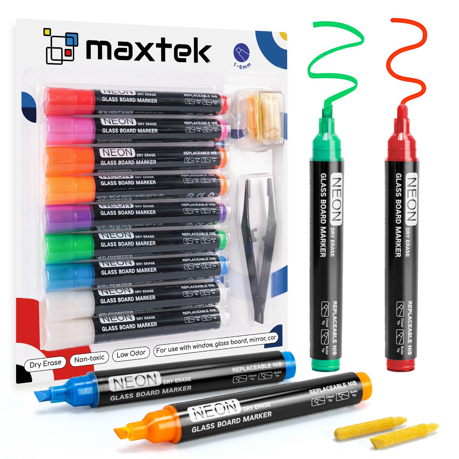 Maxtek Neon Dry Erase Markers For Glass,Window Markers For Dry Erase Board,Chalkboard,Led Note Board,Acrylic Refrigerator Calend
