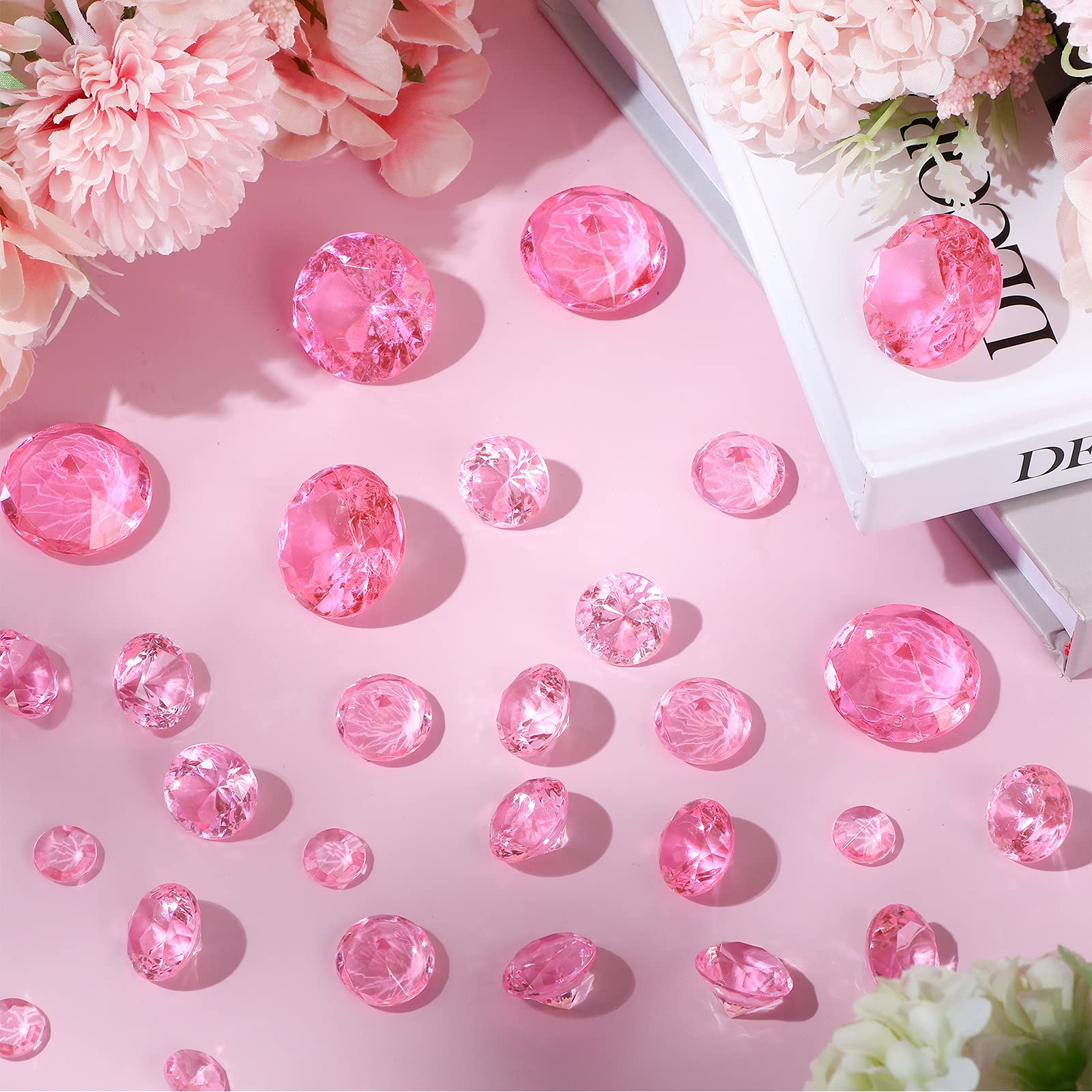 Hicarer 800 Pieces Diamond Decorations Acrylic Diamond Table Scatter Crystals For Table For Vase Fillers Party Table (Pink, 30Mm