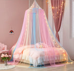 Rainbow Bed Canopy For Girls, Bed Canopy With Lights Canopy For Girls Room Bed Mosquito Netting For Twin Single Full Queen King