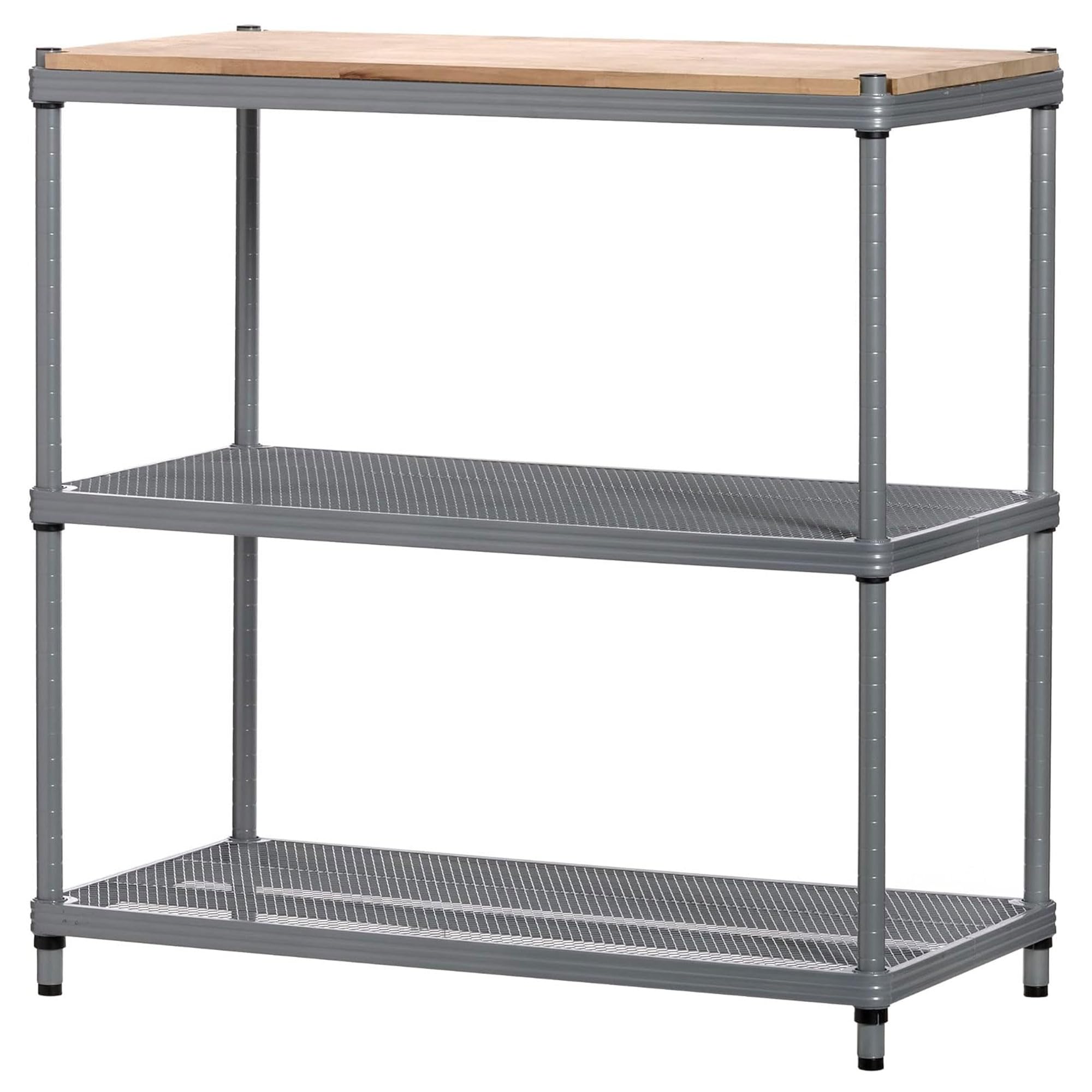 Design Ideas MeshWorks Metal Storage Wood Top Workbench Shelving Unit Rack for Garage and Kitchen Storage, 35.4    x 17.7    x 3