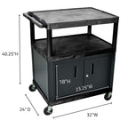 Luxor Lp40Ce-B Endura 3-Shelf Presentation Cart With Cabinet, 40-1/4' Height, Black