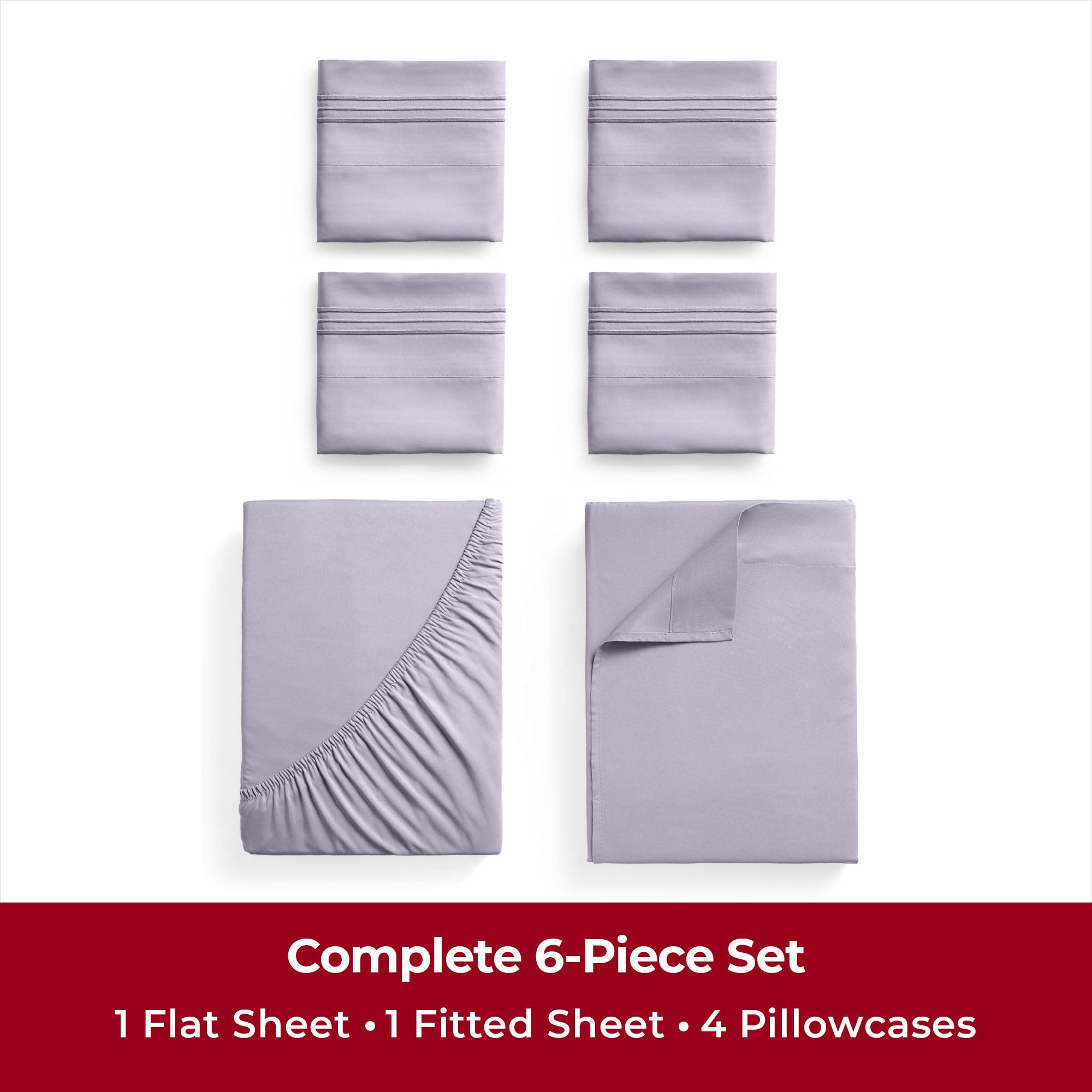 Mellanni Full Sheet Set - 6-Piece Iconic Collection Bedding, (Including 4 Pillowcases), 16-Inch Deep Pocket, Easy Care, Extra Soft, Cooling Sheets, Brushed Microfiber - Lavender