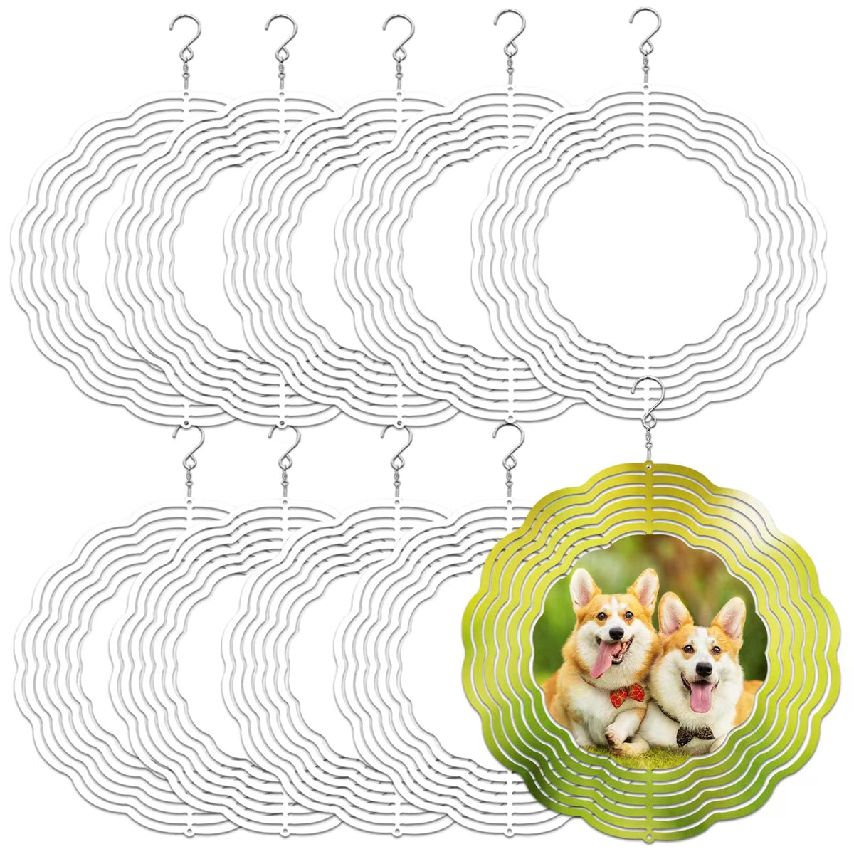 4 Pack 10 Inch Sublimation Wind Spinner Blanks, 3D Aluminum Wind Powered Kinetic Sculpture, Spinner Suspension Trim For Yards &
