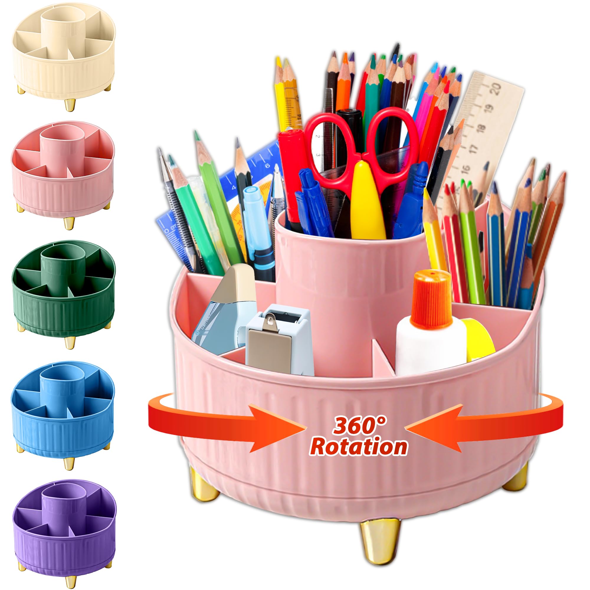 Zvnnzom Pencil Holder For Desk,7 Slots 360Degree Rotating Desk Organizers And Accessories,Desktop Storage Stationery Supplies Or