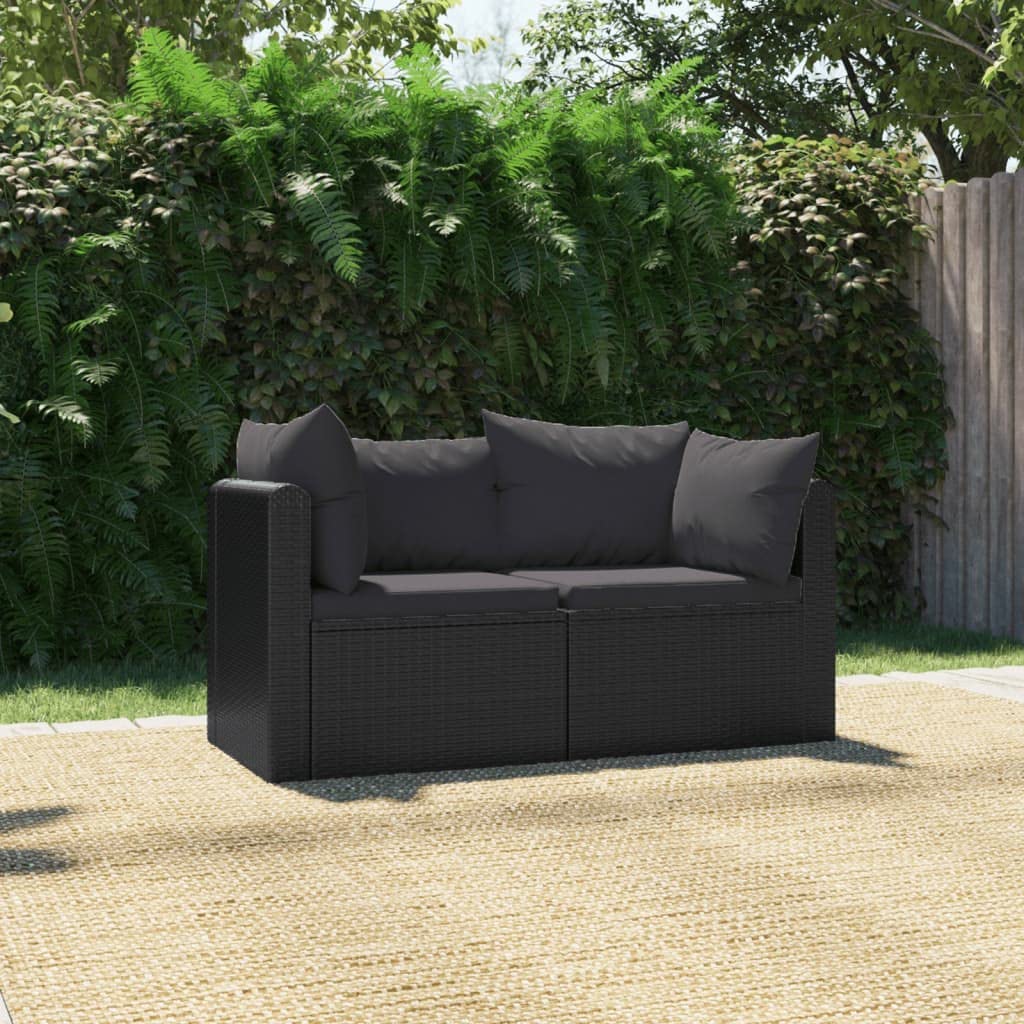 vidaXL Two-Piece Patio Sofa Set – Comfortable Outdoor Seating with Cushions - Durable Steel Frame and Handwoven PE Rattan - Black