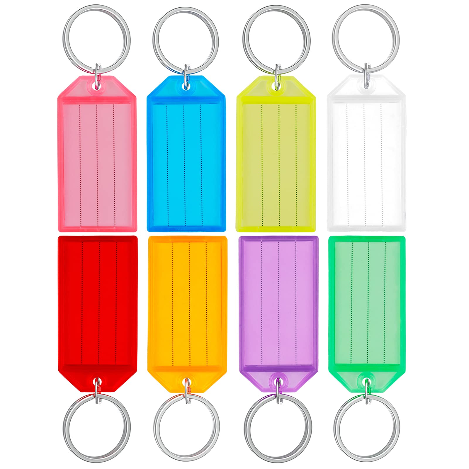Uniclife 80 Pieces Key Tags 2 Inch Plastic Key Chain Tags With Ruled Blank Paper Labels Transparent Covers And Split Rings Sturd