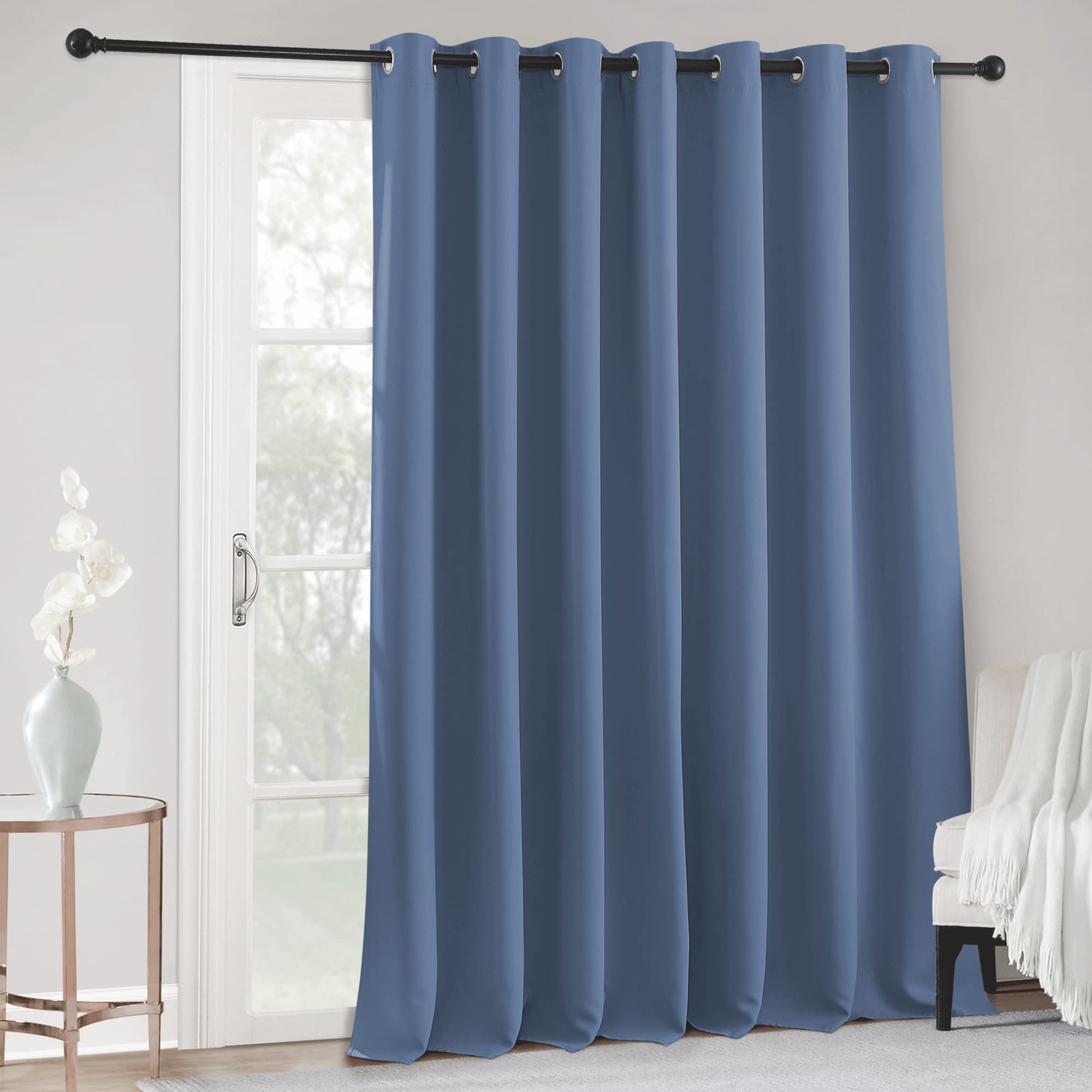 Ryb Home Blackout Patio Sliding Door Curtains - Thermal Insulated Stone Blue Backdrops For Parties Total Privacy Room Darkening