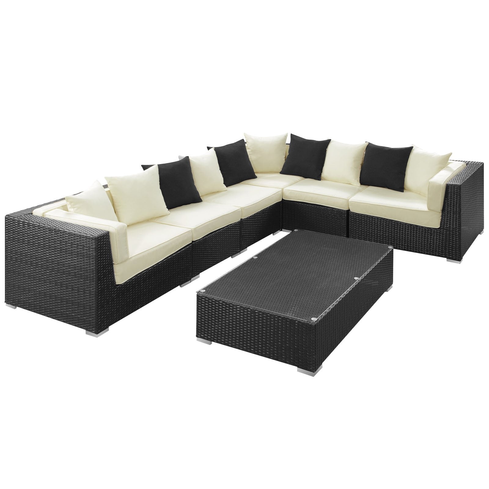 Lexmod Dreamscape 7-Piece Outdoor Wicker Patio Sectional Sofa Set, Espresso White