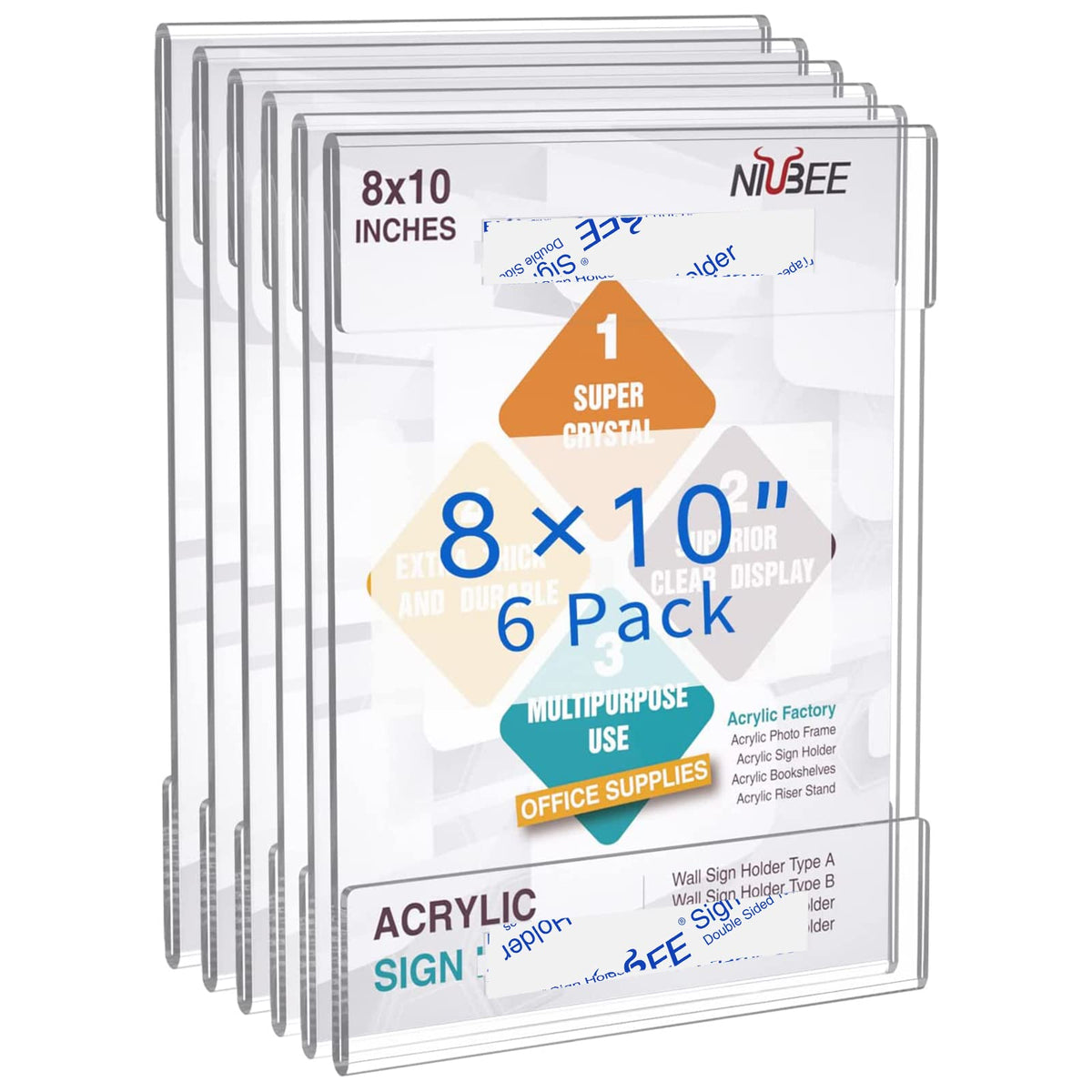 Niubee 8X10 Wall Mount Acrylic Sign Holder With Double Sided Adhesive Tape For Office, Home, Store, Restaurant, No Drilling - Ve