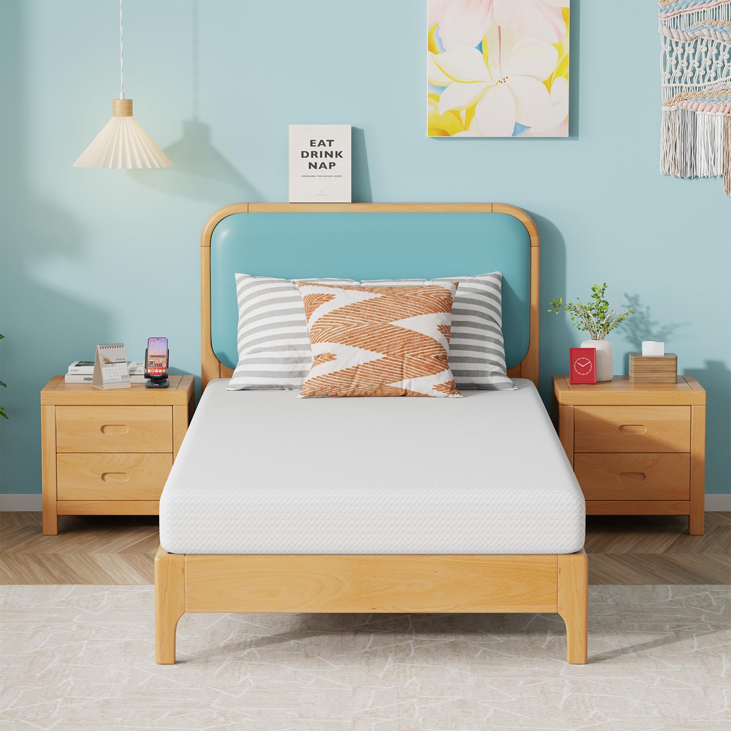 FDW 6 Inch Twin Mattress, Medium Firm Gel Memory Foam, Cooling Ventilated Foam, Pressure Relief, White, Removable Washable Cover