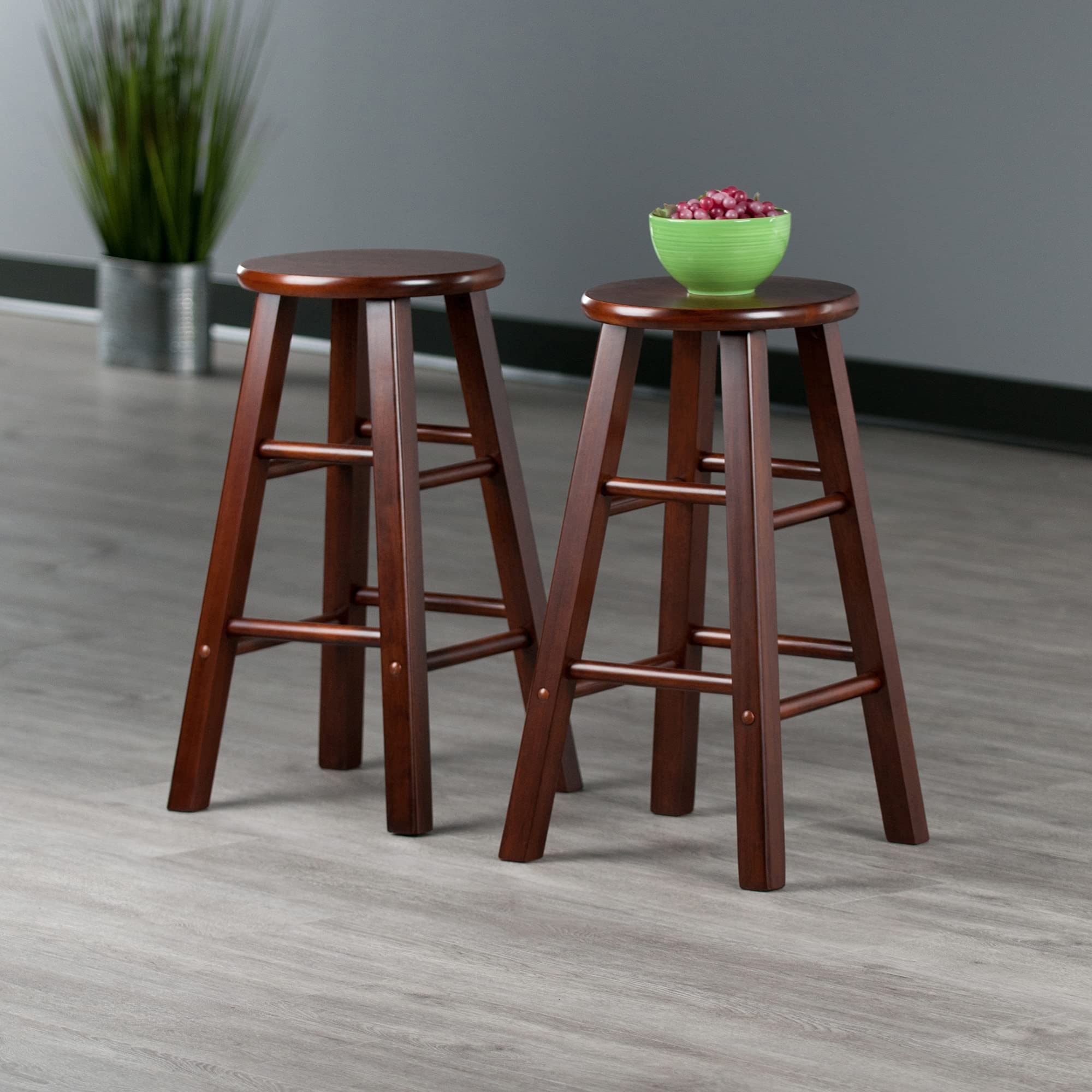 Winsome Element 2-Piece 24In Counter Stool Set, Walnut Finish, Solid Wood, Modern Design