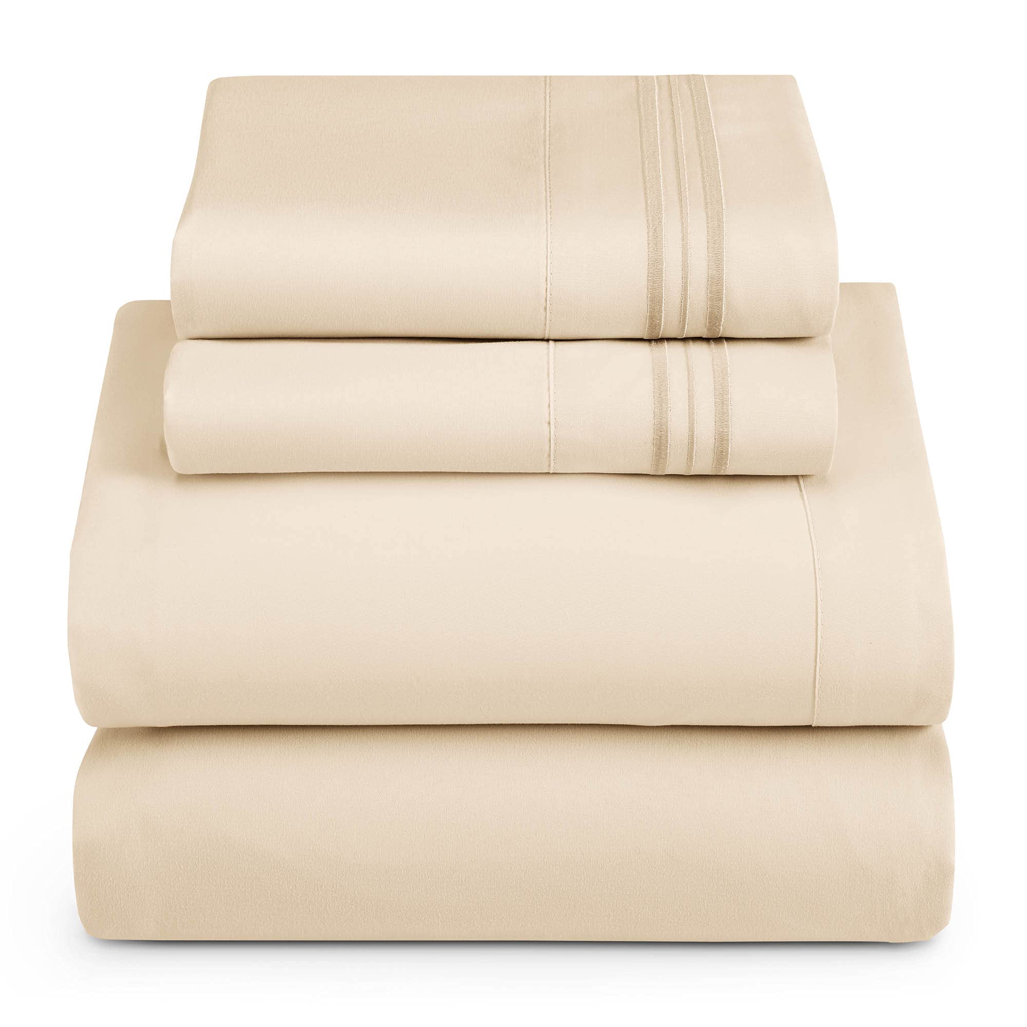 Hearth & Harbor King Size Sheets - 4 Piece Bed Sheet Set, Hotel Luxury Double Brushed Bed Sheets - Extra Soft Bedding Sheets & Pillowcases, King, Beige