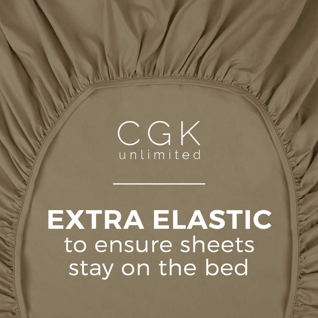 Full Size Fitted Bed Sheet - Hotel Luxury Single Fitted Sheet Only - Fits Mattress Up To 16 - Extra Soft, Wrinkle Free, Breathable, And Cooling - Bottom Fitted Sheet - Khaki Single Fitted Sheet Only