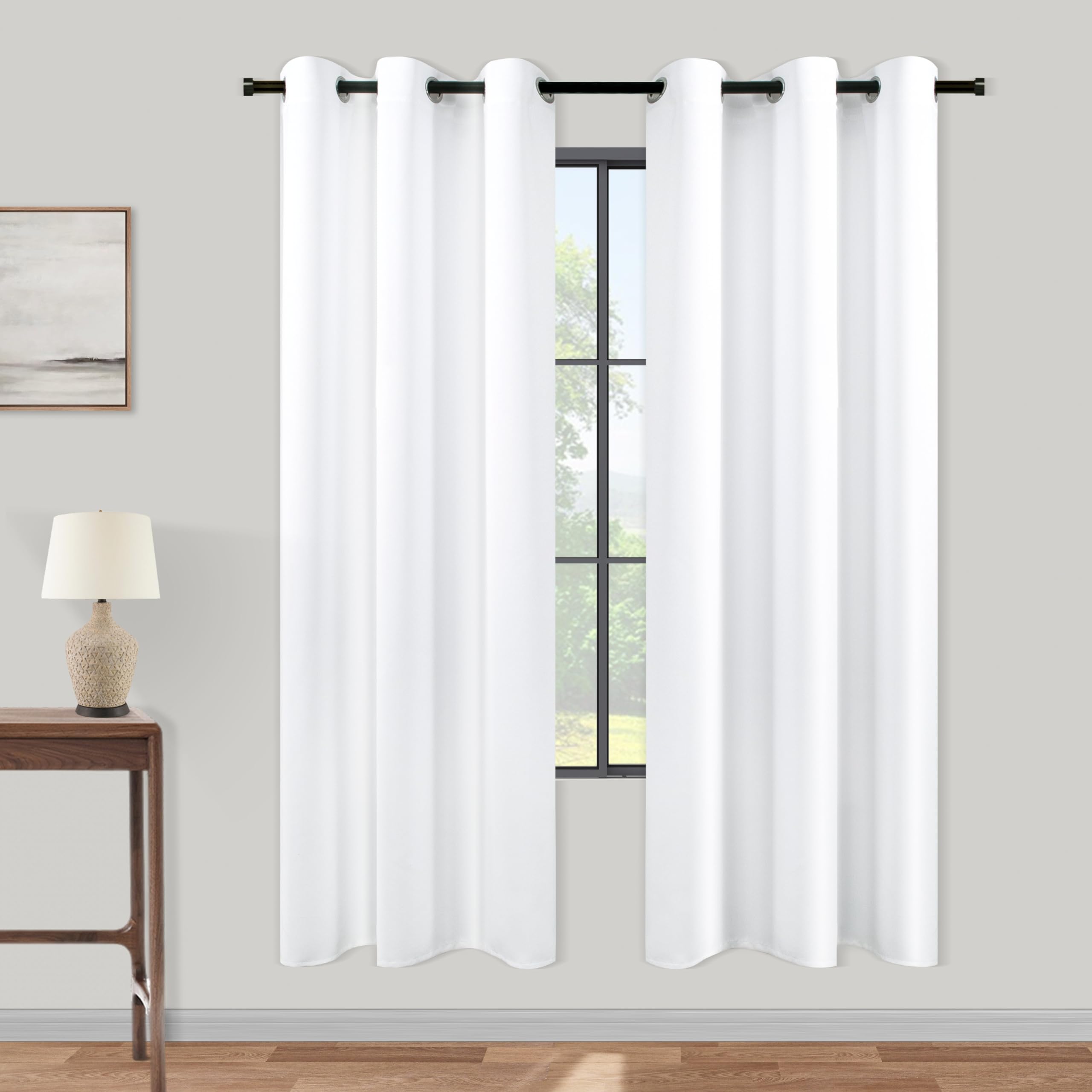 KOUFALL White Room Darkening Curtains 72 Inches Long for Bedroom 80% Blackout Grommet Thermal Insulated Light Blocking Drapes fo
