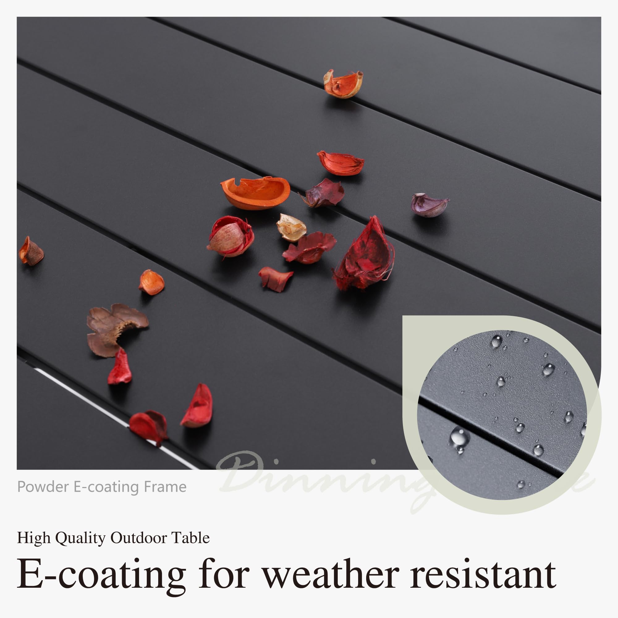 Phi Villa 37' Patio Table For 4, Metal Outdoor Dining Table With E-Coating, Square Steel Slated Outdoor Table With 1.57' Umbrella Hole For Garden Backyard, Black