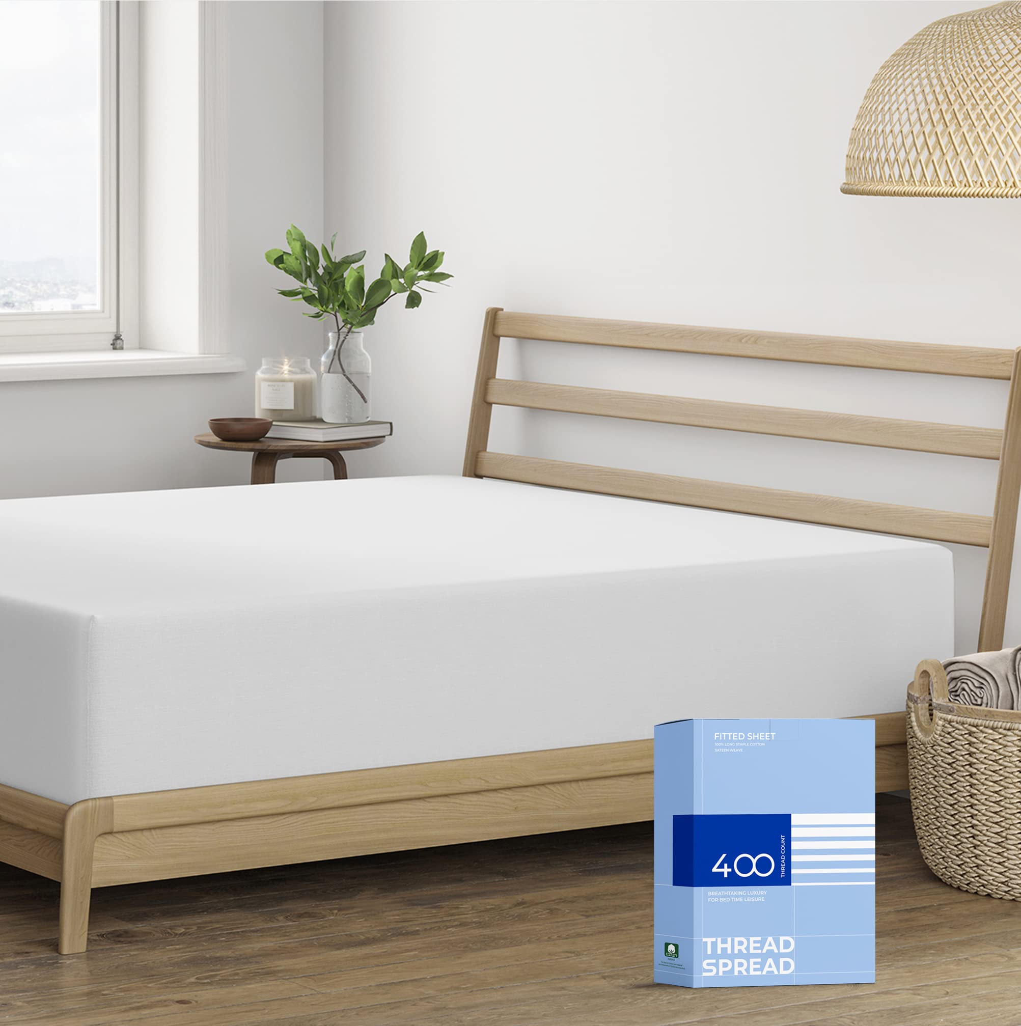 Thread Spread 100% Cotton California King Fitted Sheet Only - 400 Thread Count Cal King Sheets Deep Pocket Fitted, Soft Sateen N